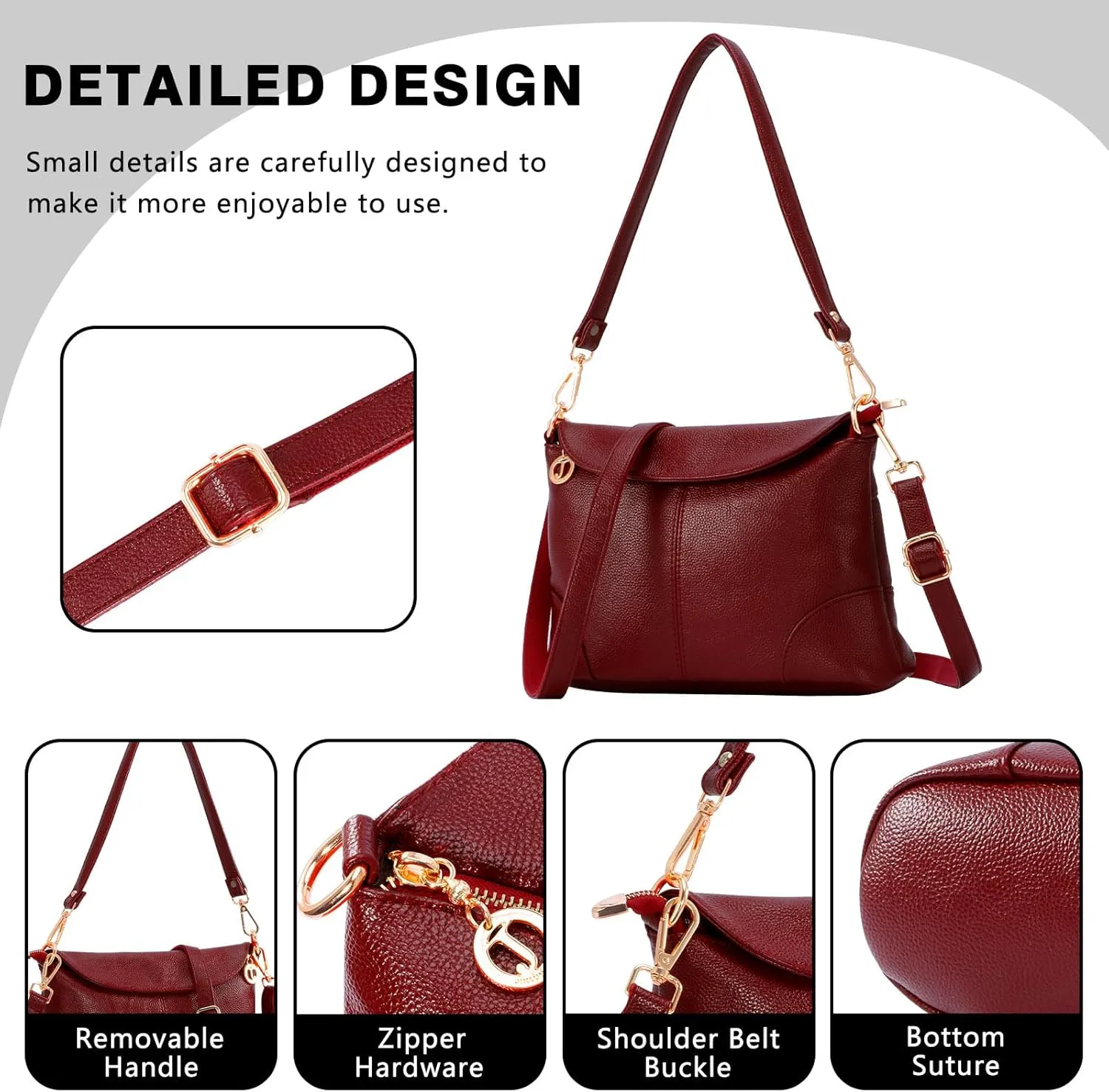 HUA ANGEL Crossbody Bags for Women, Leather Shoulder Purse Bag with 2 Removable Straps, Multi Pocket Trendy Hobo Bag Satchel