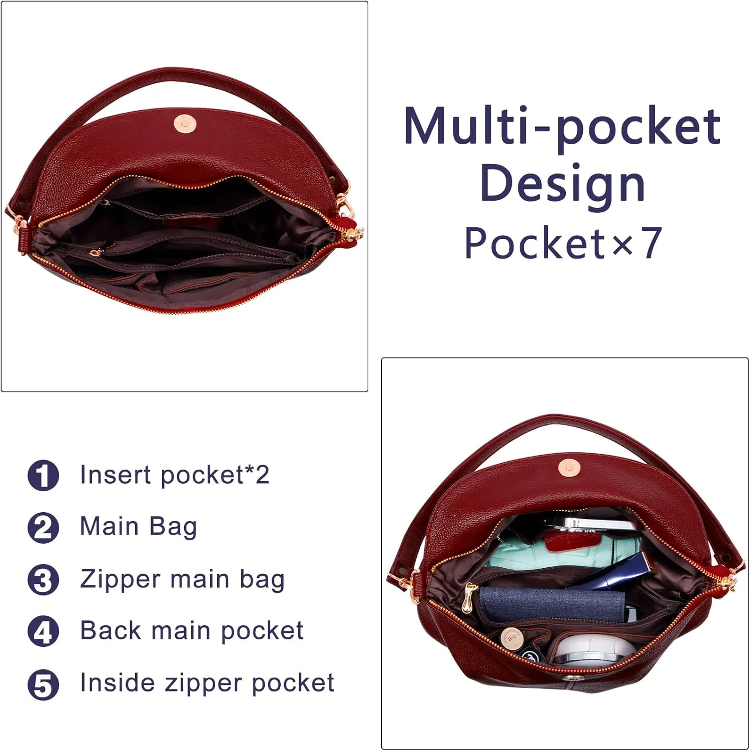 HUA ANGEL Crossbody Bags for Women, Leather Shoulder Purse Bag with 2 Removable Straps, Multi Pocket Trendy Hobo Bag Satchel