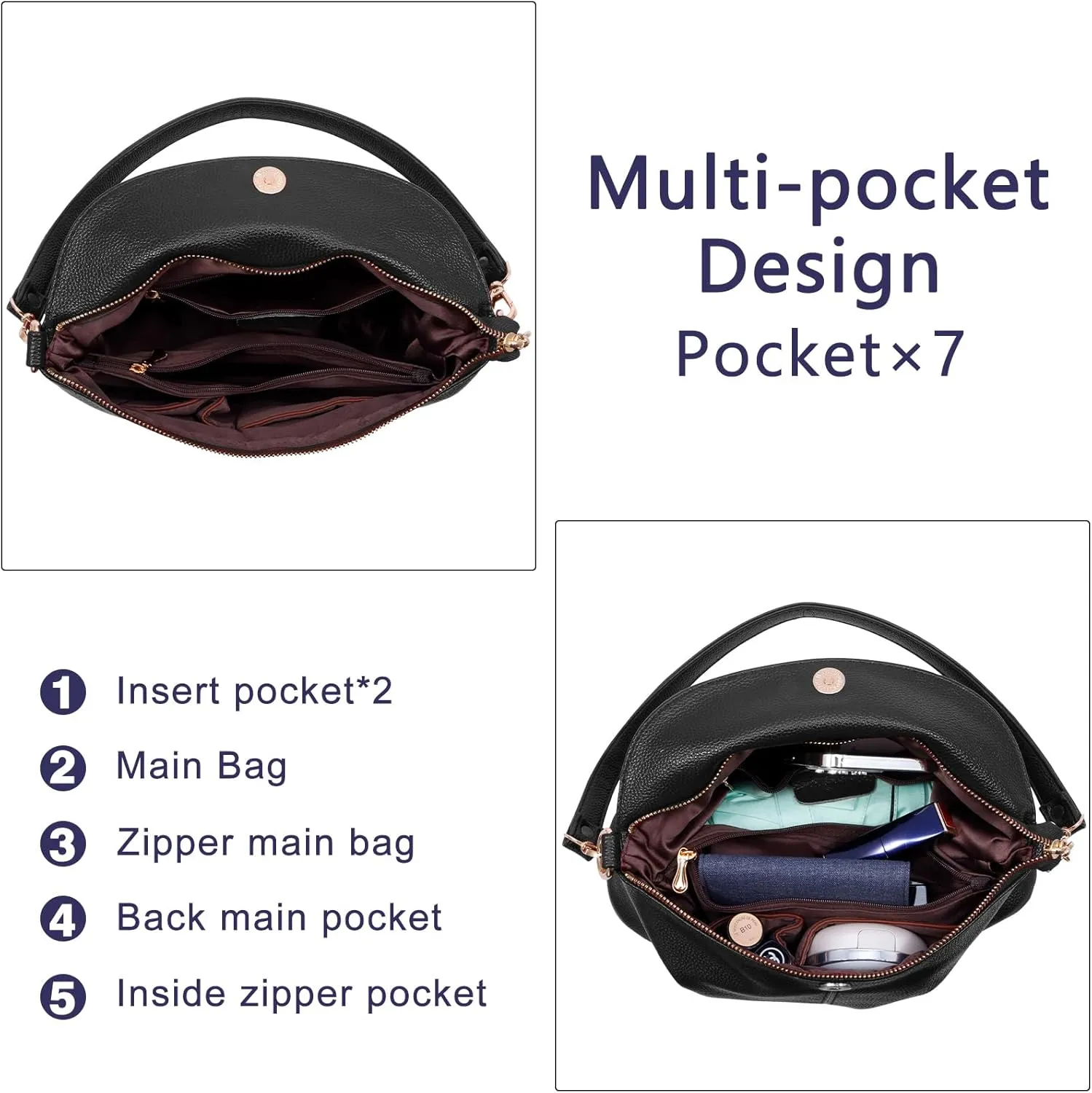 HUA ANGEL Crossbody Bags for Women, Leather Shoulder Purse Bag with 2 Removable Straps, Multi Pocket Trendy Hobo Bag Satchel