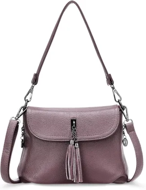 HUA ANGEL Multipurpose Crossbody Bags for Women, Leather Shoulder Bag Travel Purse Fashion Tassels Tote Top Handle Satchel