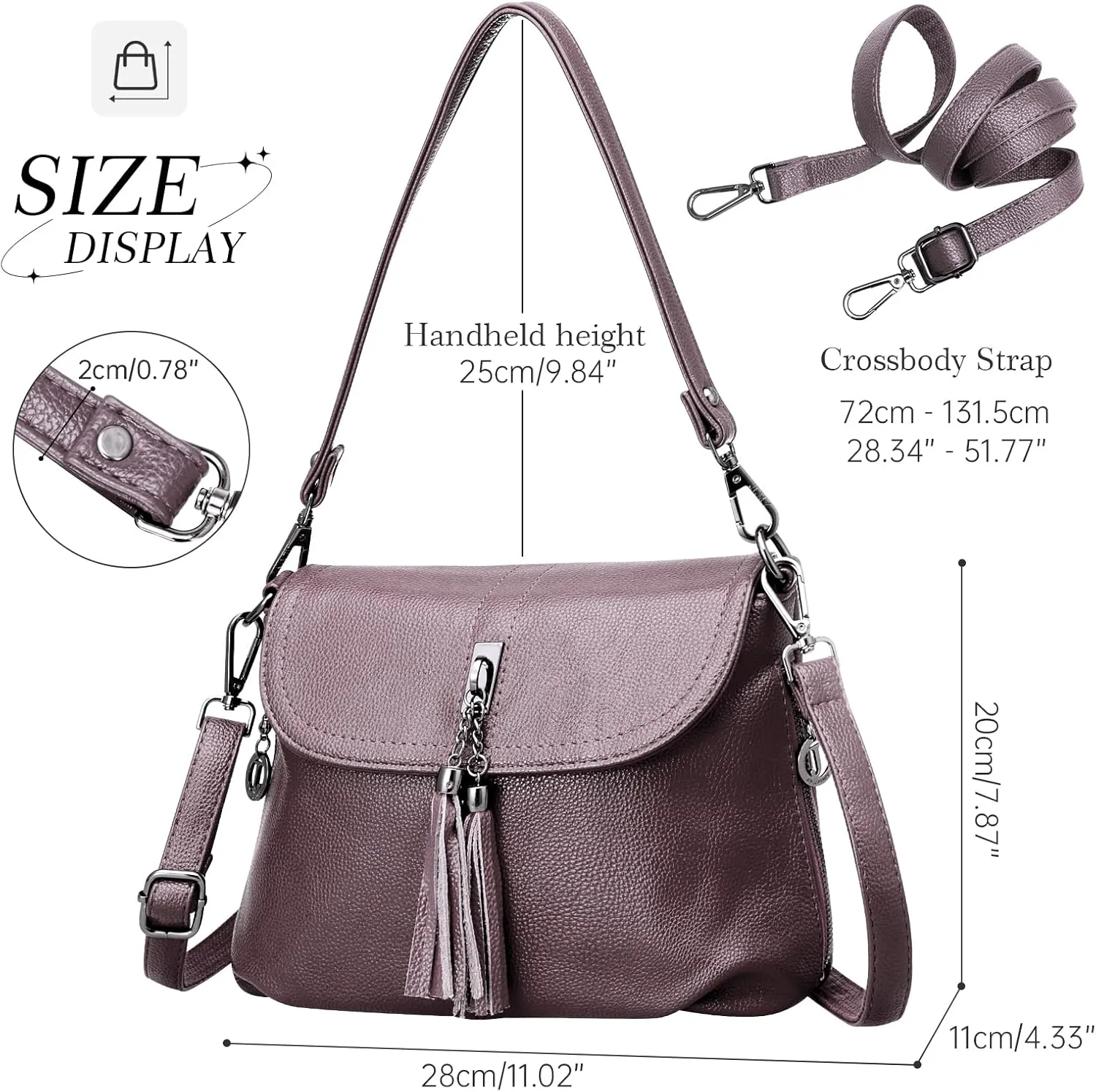 HUA ANGEL Multipurpose Crossbody Bags for Women, Leather Shoulder Bag Travel Purse Fashion Tassels Tote Top Handle Satchel