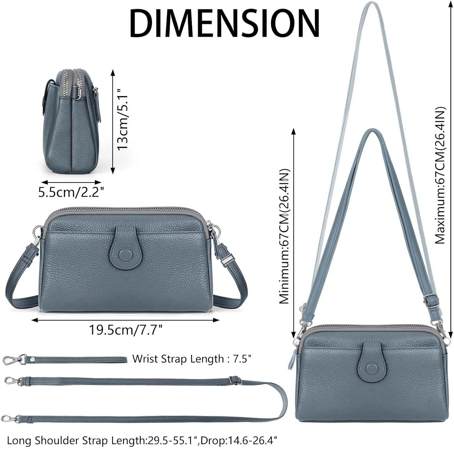 HUA ANGEL Women Small Crossbody Bag Leather Cellphone Purse Clutch Wallet Bag with Wristlet Straps Mini Over Shoulder Handbag