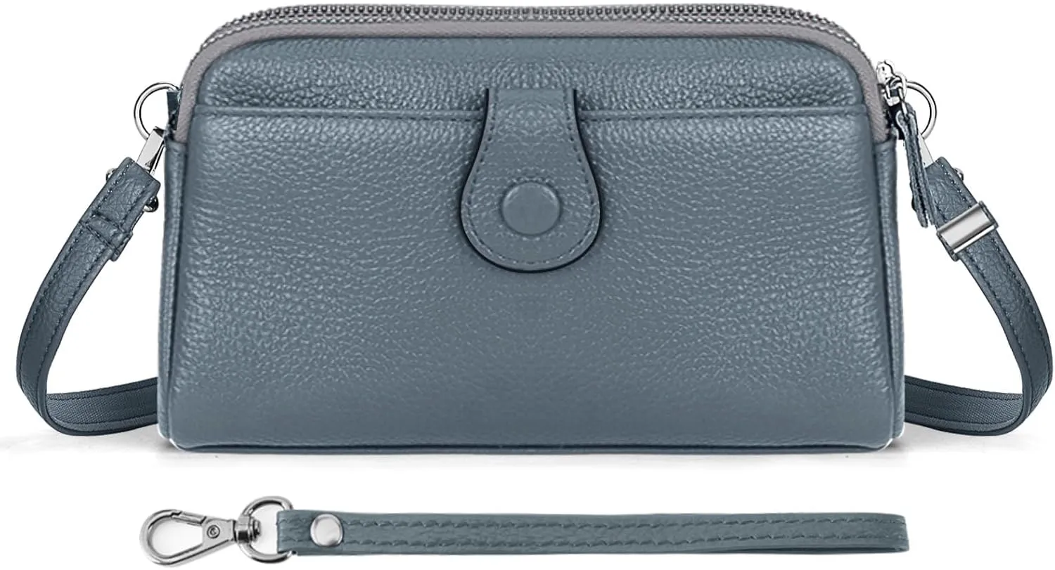 HUA ANGEL Women Small Crossbody Bag Leather Cellphone Purse Clutch Wallet Bag with Wristlet Straps Mini Over Shoulder Handbag