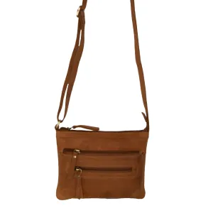 Hudson - (New England Buff Leather) Small Cross Body Multi Zip Bag