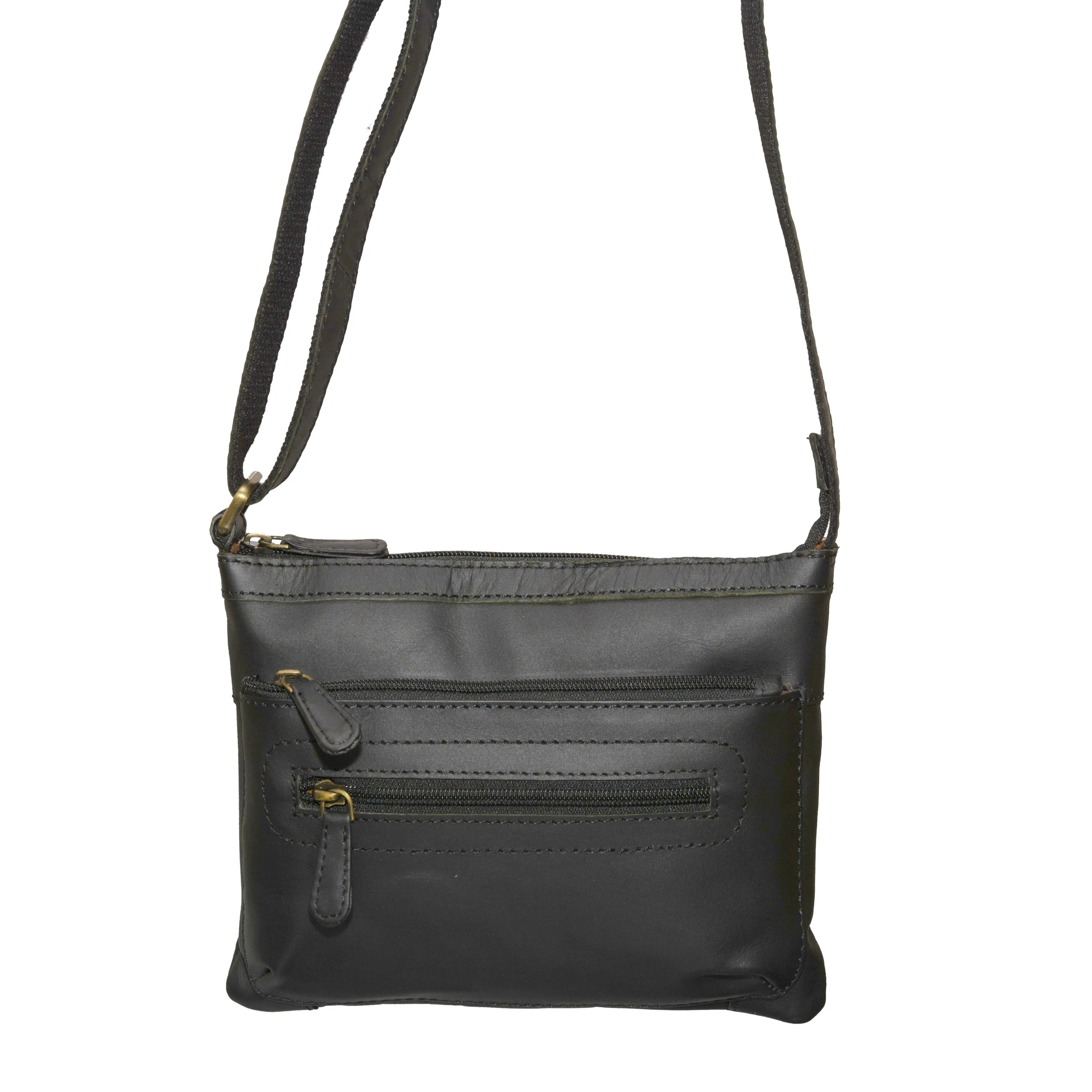 Hudson - (New England Buff Leather) Small Cross Body Multi Zip Bag