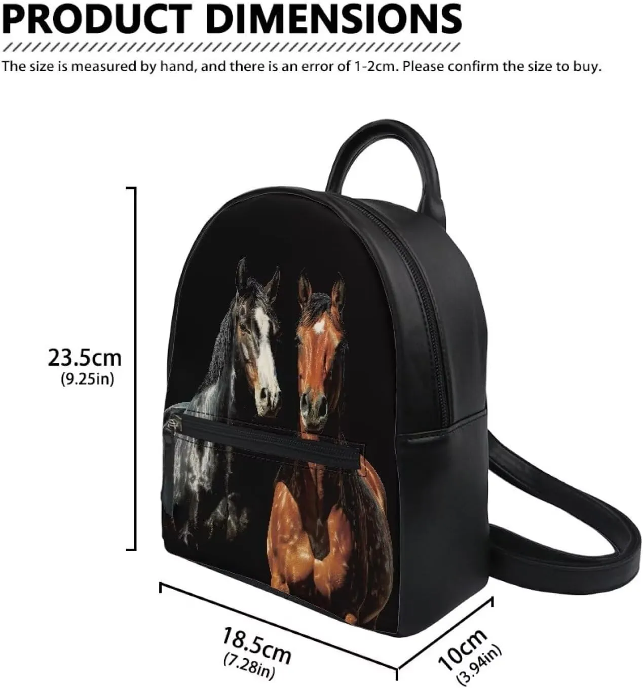 HUGS IDEA Black Horse Print Mini Backpack for Women Small Backpack Purse Ladies Leather Bookbag Satchel Bags
