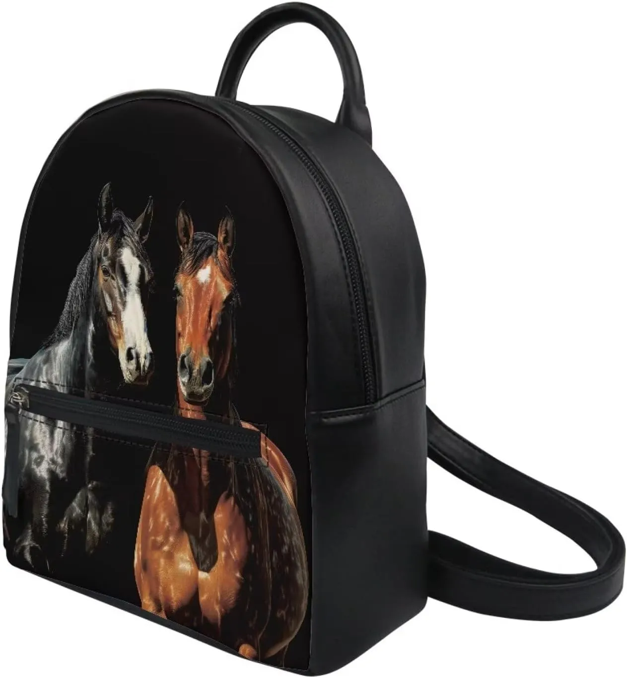HUGS IDEA Black Horse Print Mini Backpack for Women Small Backpack Purse Ladies Leather Bookbag Satchel Bags