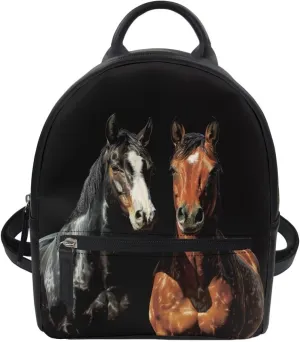 HUGS IDEA Black Horse Print Mini Backpack for Women Small Backpack Purse Ladies Leather Bookbag Satchel Bags