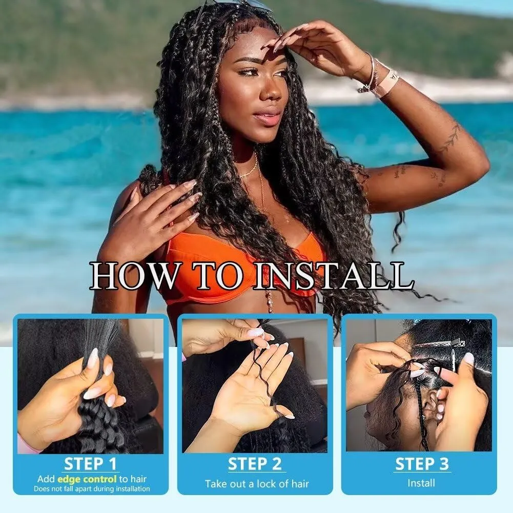 Human Braiding Hair Deep Water Wave Bulk Human Hair 150g 24 Inch Curly Human Hair for Boho Braids Hair Extensions No Weft 3 Braids Per Pack Wet and Wavy Human Hair Braiding Hair Natural Color