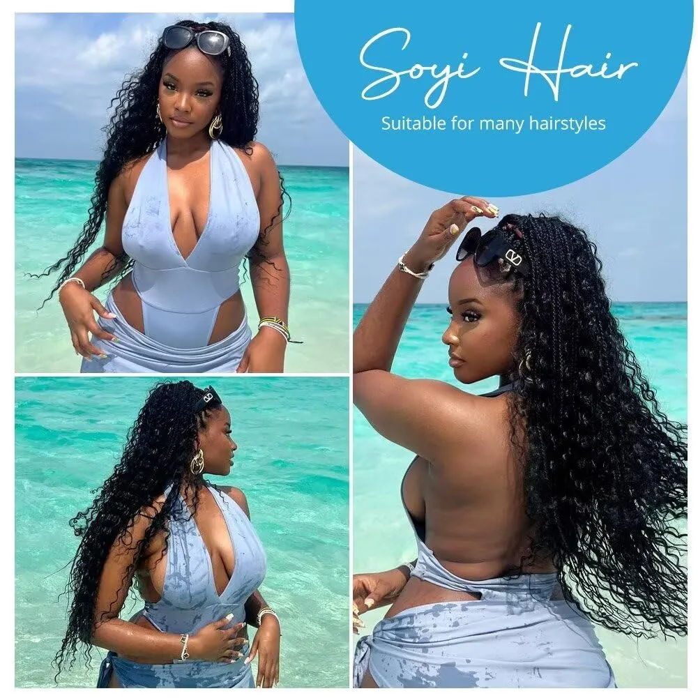 Human Braiding Hair Deep Water Wave Bulk Human Hair 150g 24 Inch Curly Human Hair for Boho Braids Hair Extensions No Weft 3 Braids Per Pack Wet and Wavy Human Hair Braiding Hair Natural Color