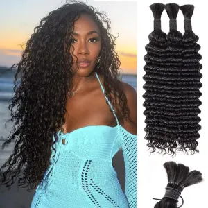 Human Braiding Hair Deep Water Wave Bulk Human Hair 150g 24 Inch Curly Human Hair for Boho Braids Hair Extensions No Weft 3 Braids Per Pack Wet and Wavy Human Hair Braiding Hair Natural Color