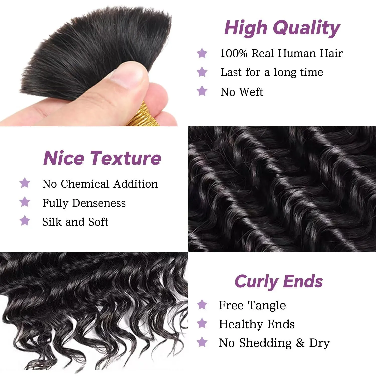 Human Braiding Hair For Boho Braids Deep Water Wave Bulk Human Hair for Braiding 12A Wet and Wavy Curly 100% Human Hair Extensions 3 Bundles 110g Natural Color 24inch