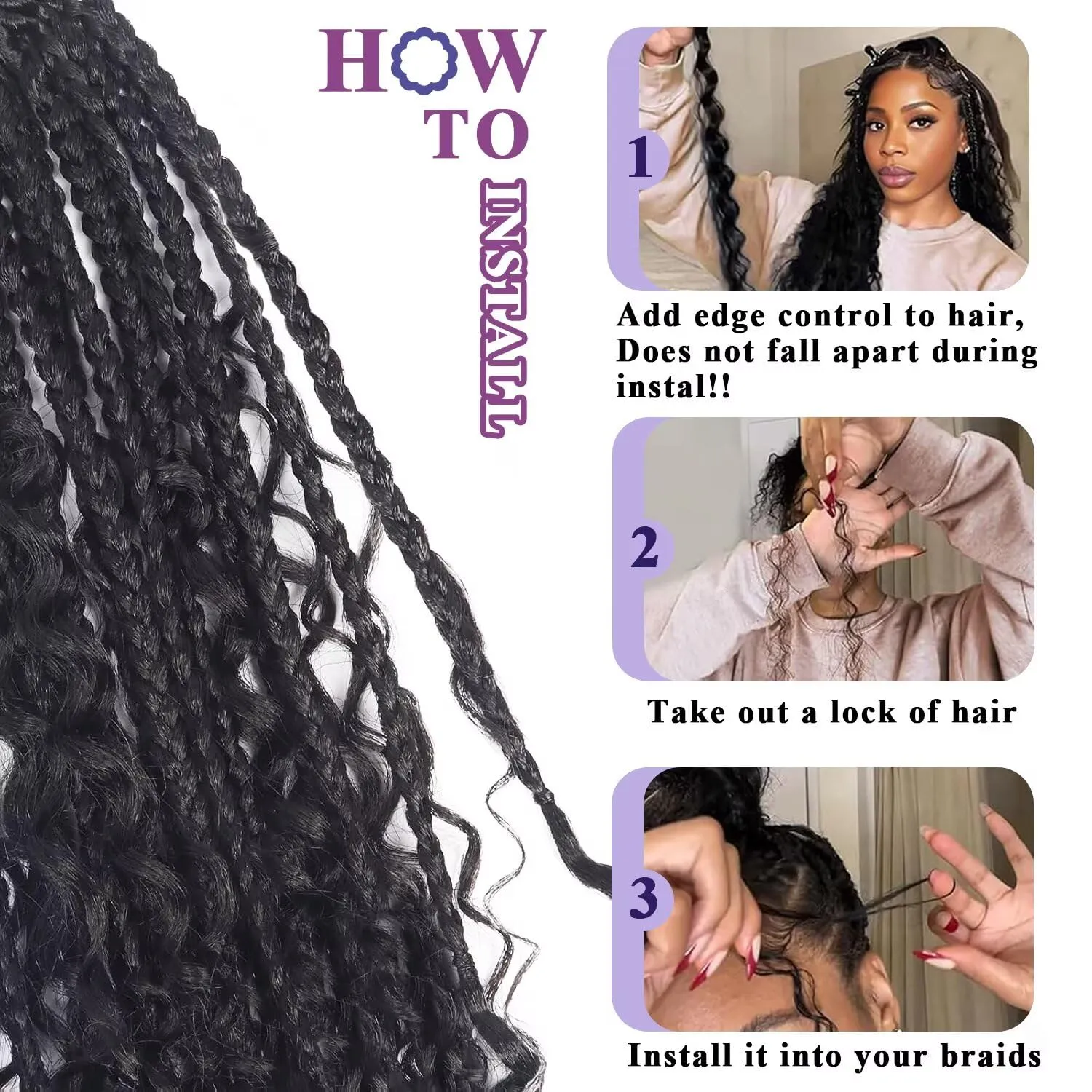 Human Braiding Hair For Boho Braids Deep Water Wave Bulk Human Hair for Braiding 12A Wet and Wavy Curly 100% Human Hair Extensions 3 Bundles 110g Natural Color 24inch