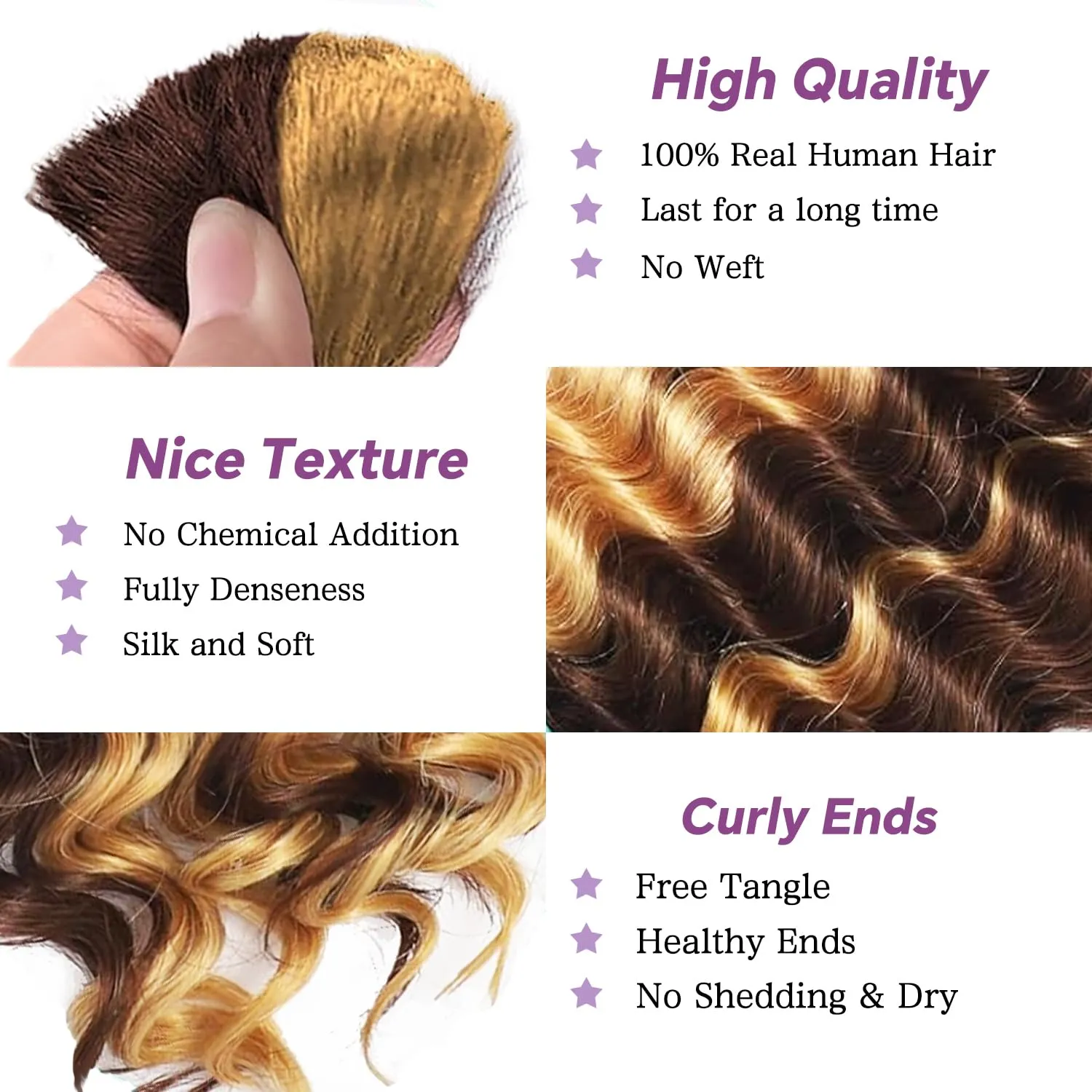 Human Braiding Hair For Boho Braids Deep Water Wave Human Bulk Braiding Hair 12A Brazilian Virgin Human Hair Extensions for Boho Braids 3 Bundles/Pack 110g 4P27 Highlight Ombre Balayage 16inch