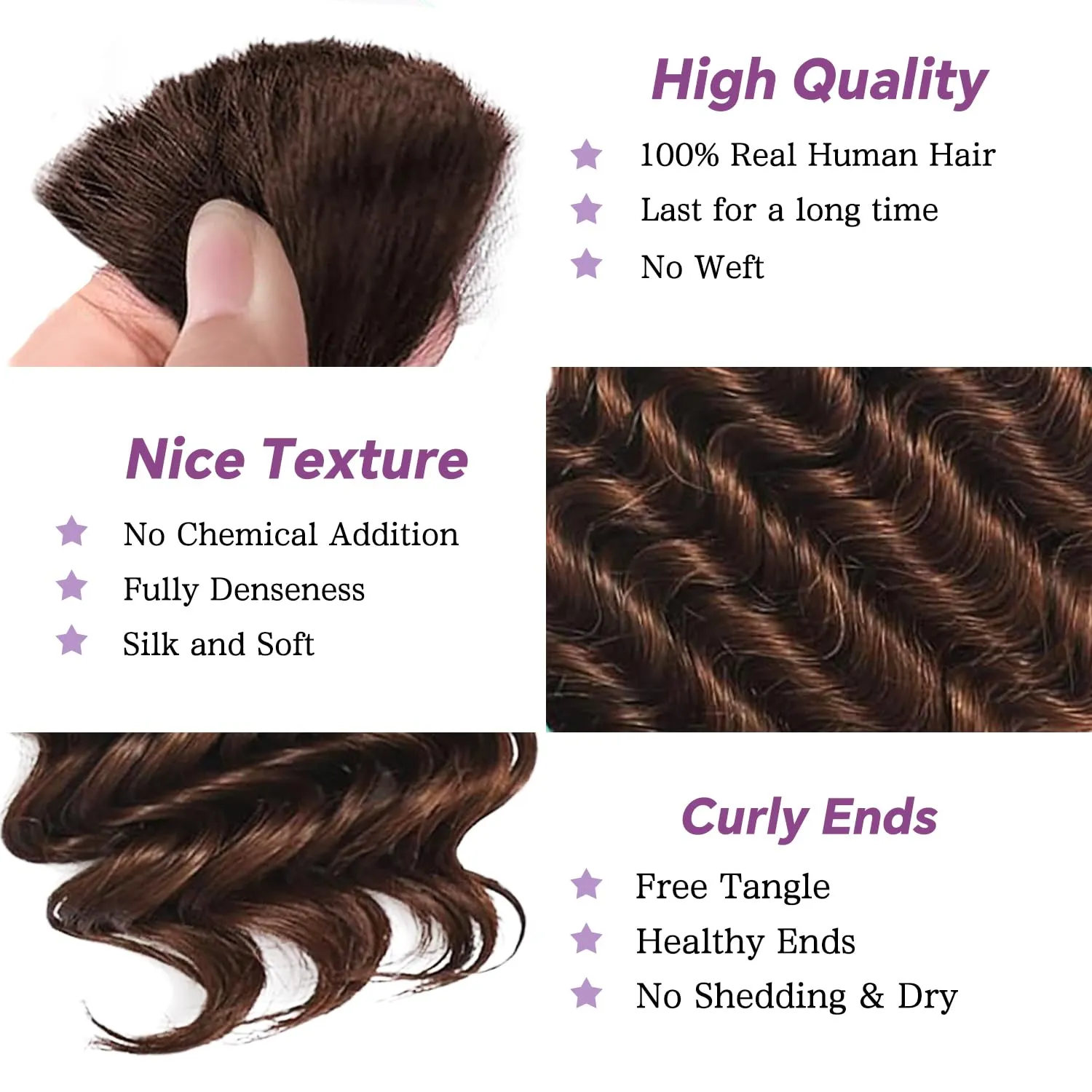 Human Braiding Hair For Boho Braids Deep Water Wave Human Bulk Hair for Braiding 12A Brazilian Virgin Human Hair Extensions for Boho Braids 3 Bundles/Pack 110g Chocolate Brown 20inch