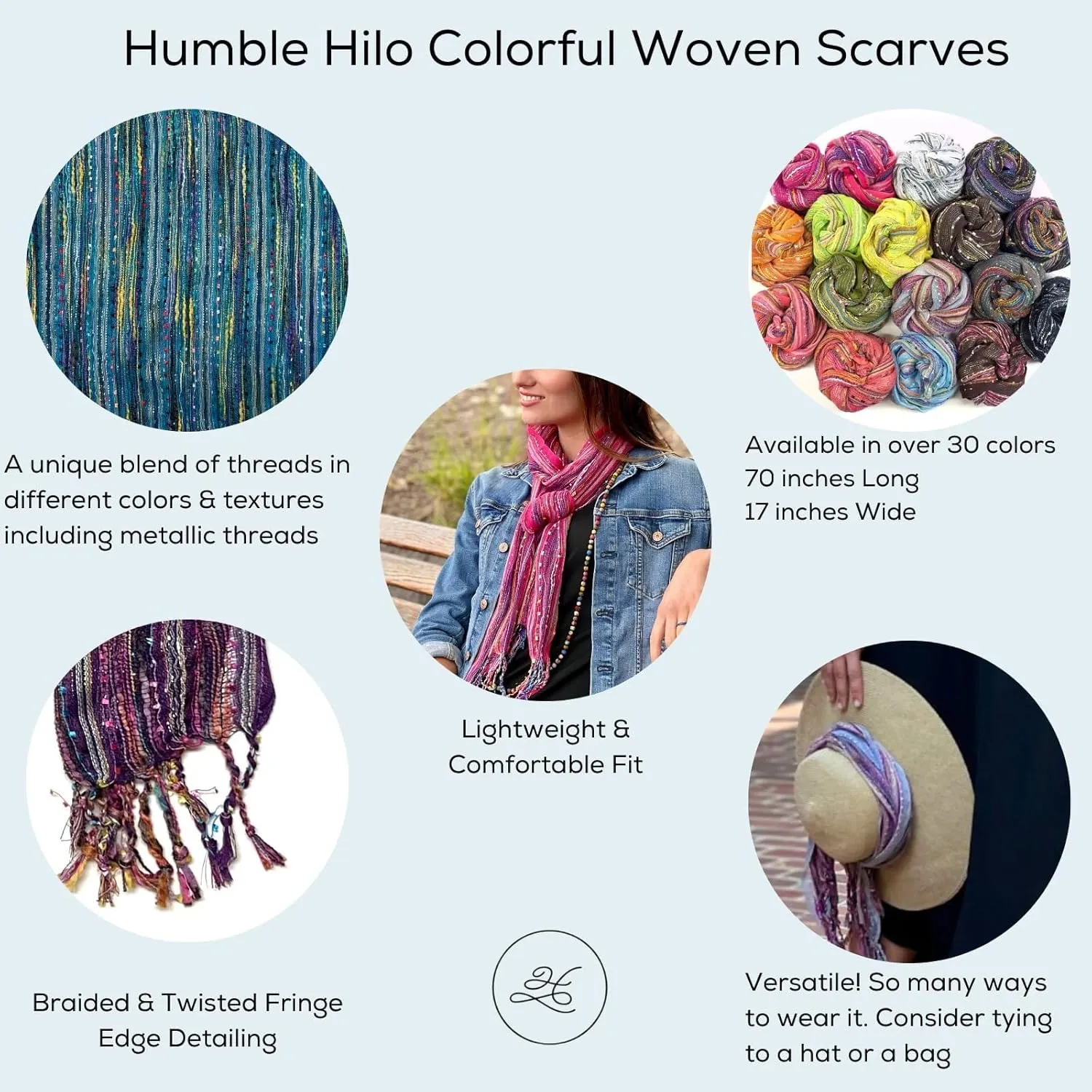 Humble Hilo Multi-Colored Scarf/Shawl for Women Lightweight Head or Neck Scarf