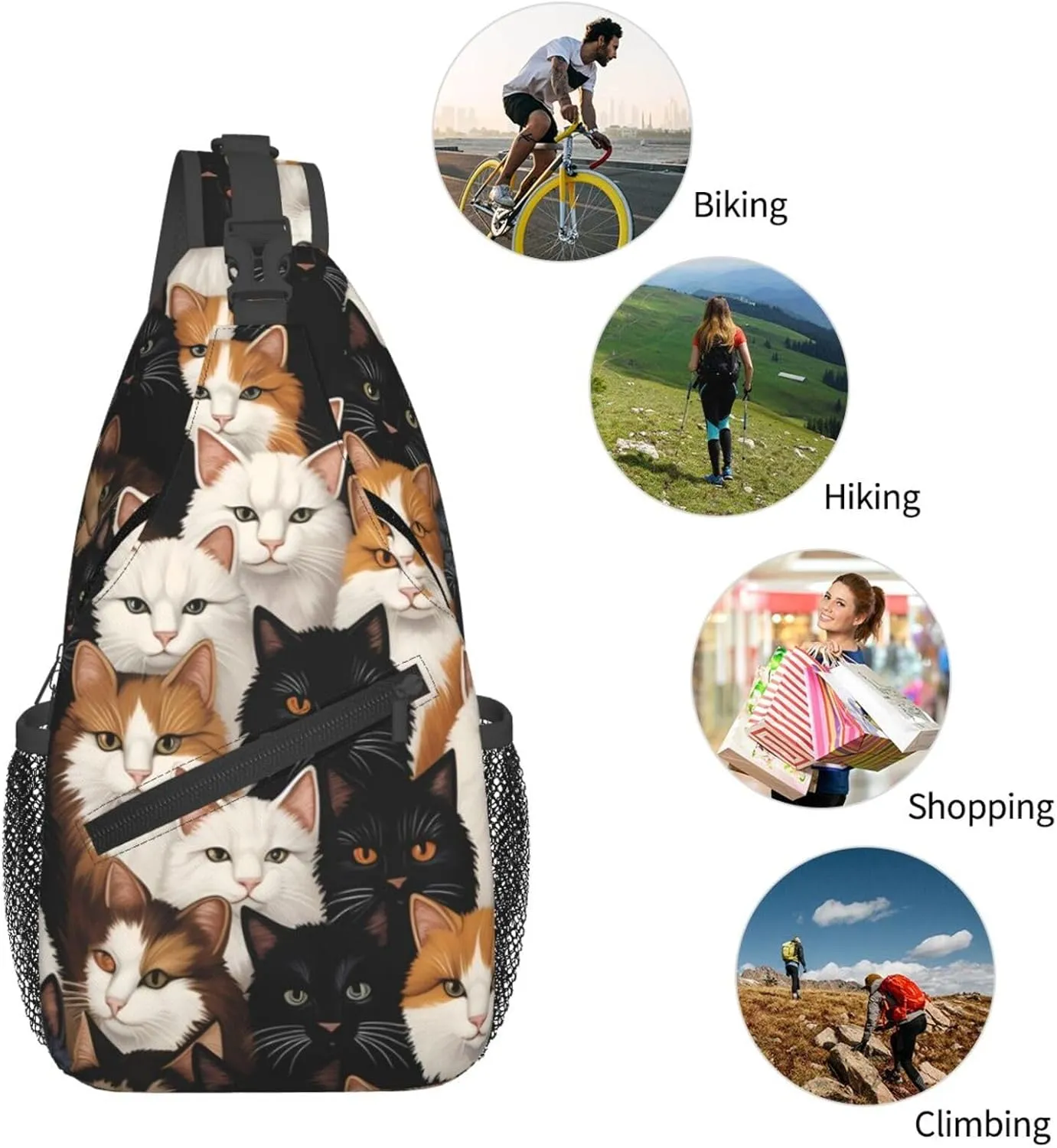 I Kitten Collage Print Cross Chest Bag Diagonally Adjustable Straps Lightweight Sport Crossbody Bags