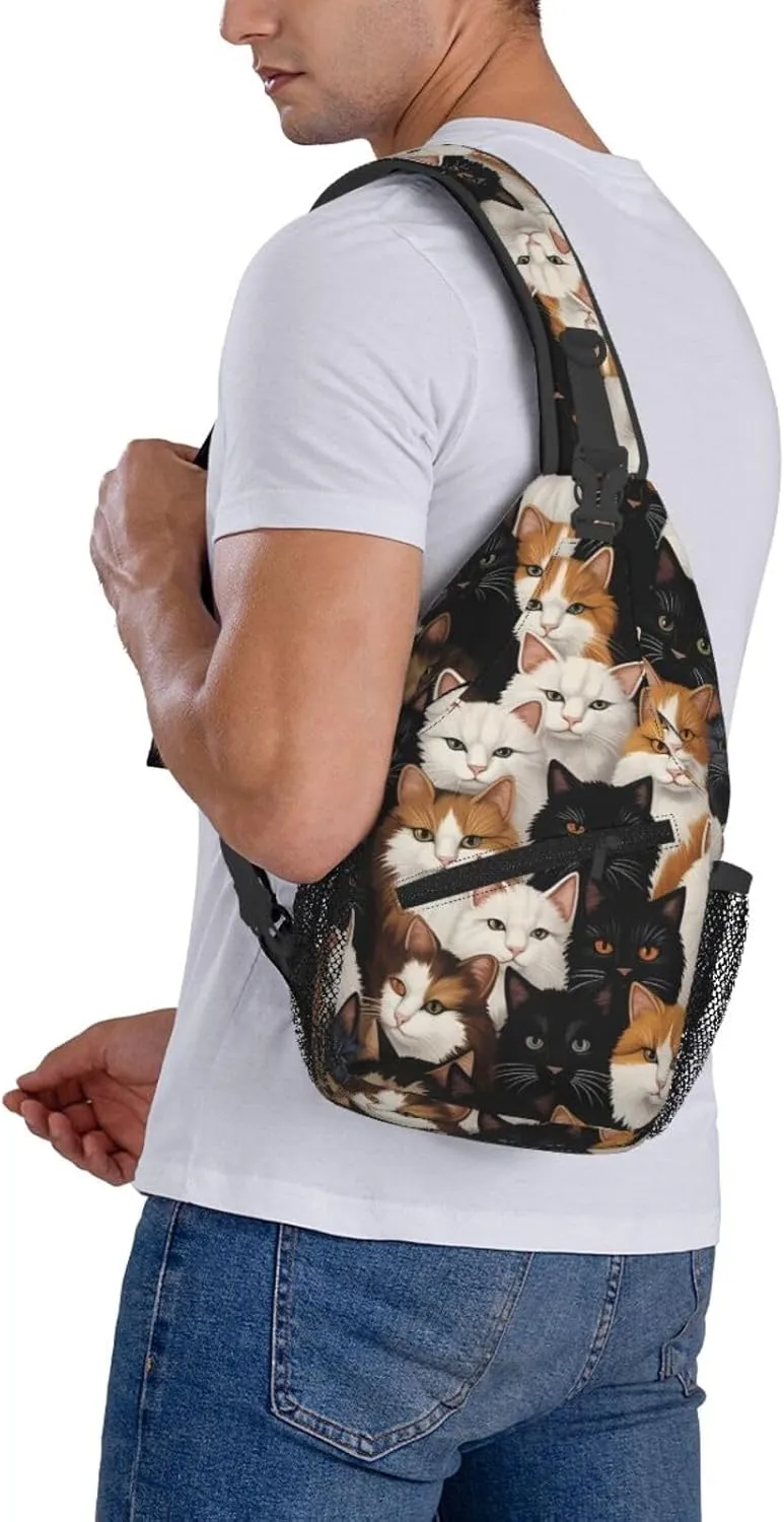 I Kitten Collage Print Cross Chest Bag Diagonally Adjustable Straps Lightweight Sport Crossbody Bags