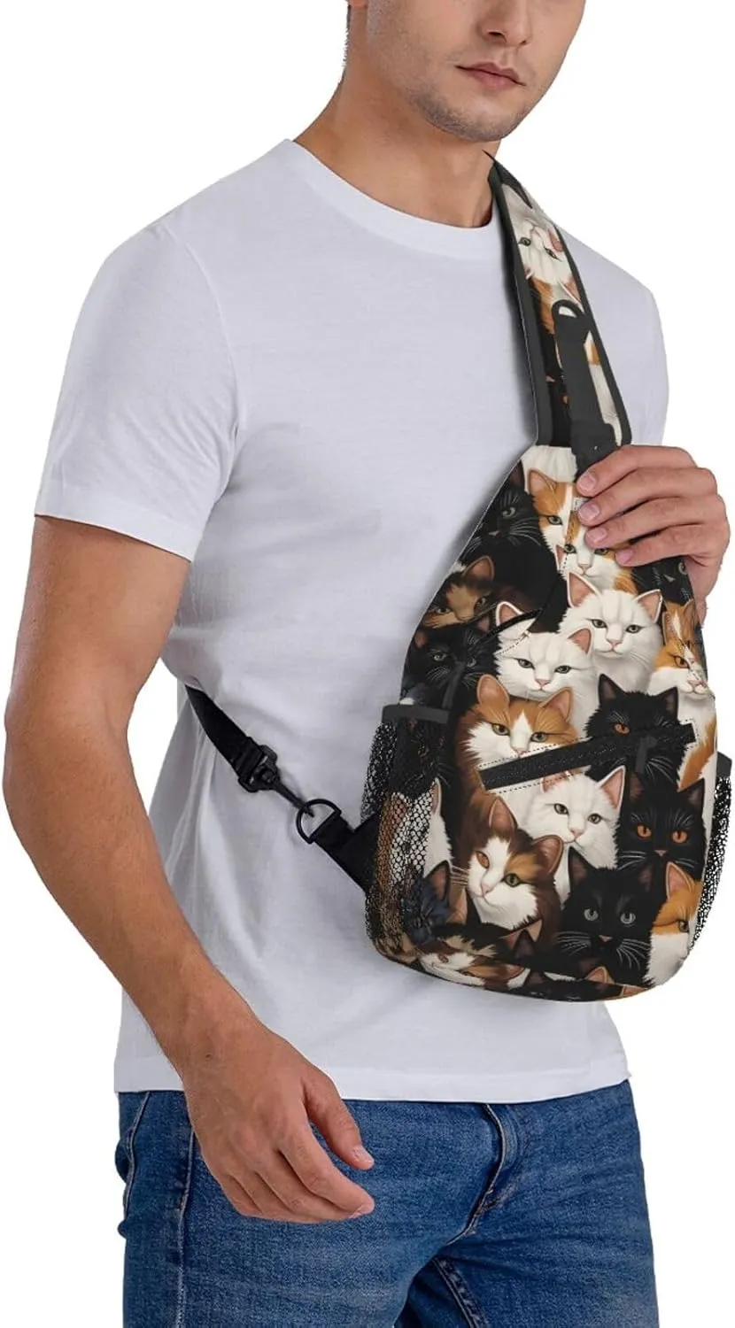 I Kitten Collage Print Cross Chest Bag Diagonally Adjustable Straps Lightweight Sport Crossbody Bags