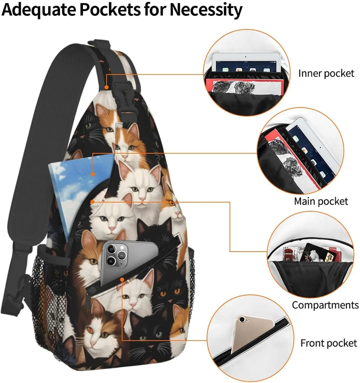 I Kitten Collage Print Cross Chest Bag Diagonally Adjustable Straps Lightweight Sport Crossbody Bags