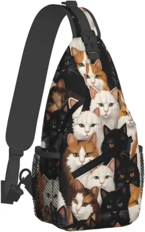 I Kitten Collage Print Cross Chest Bag Diagonally Adjustable Straps Lightweight Sport Crossbody Bags