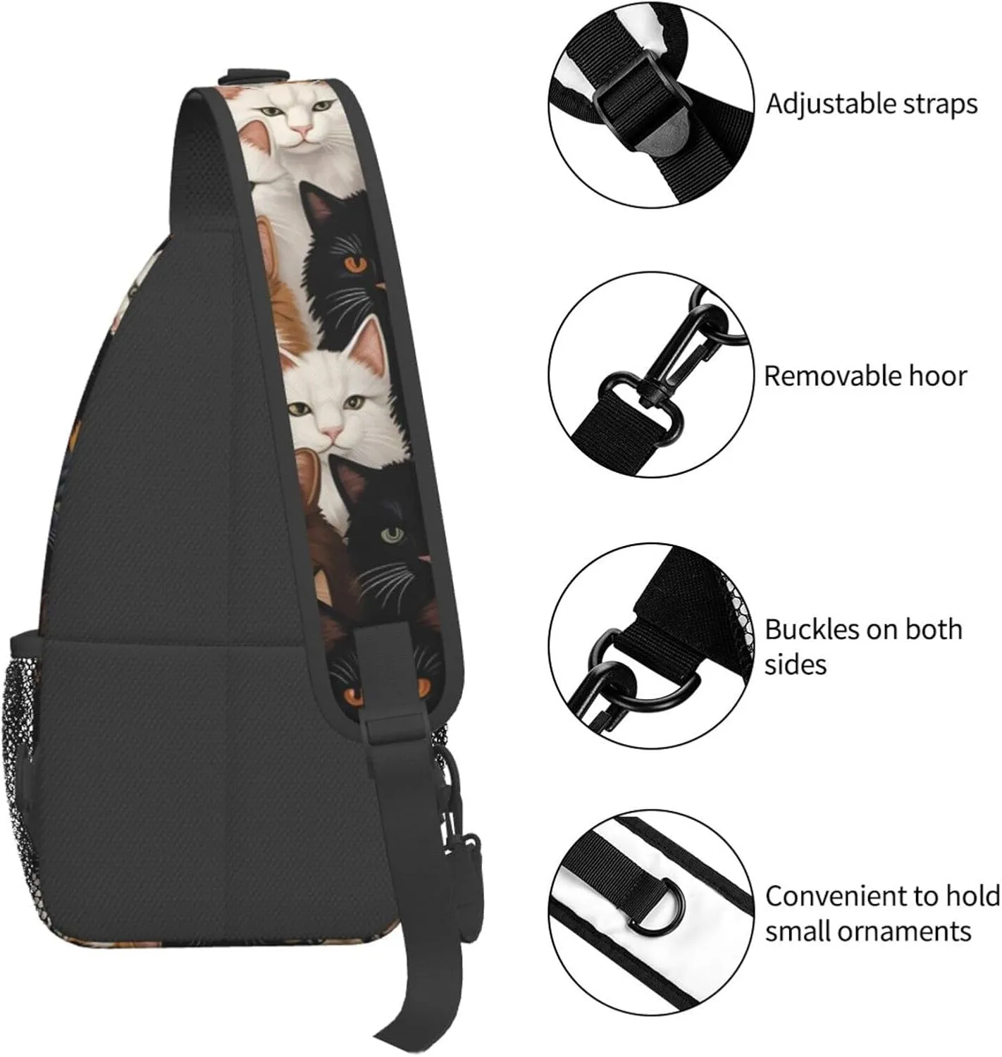 I Kitten Collage Print Cross Chest Bag Diagonally Adjustable Straps Lightweight Sport Crossbody Bags