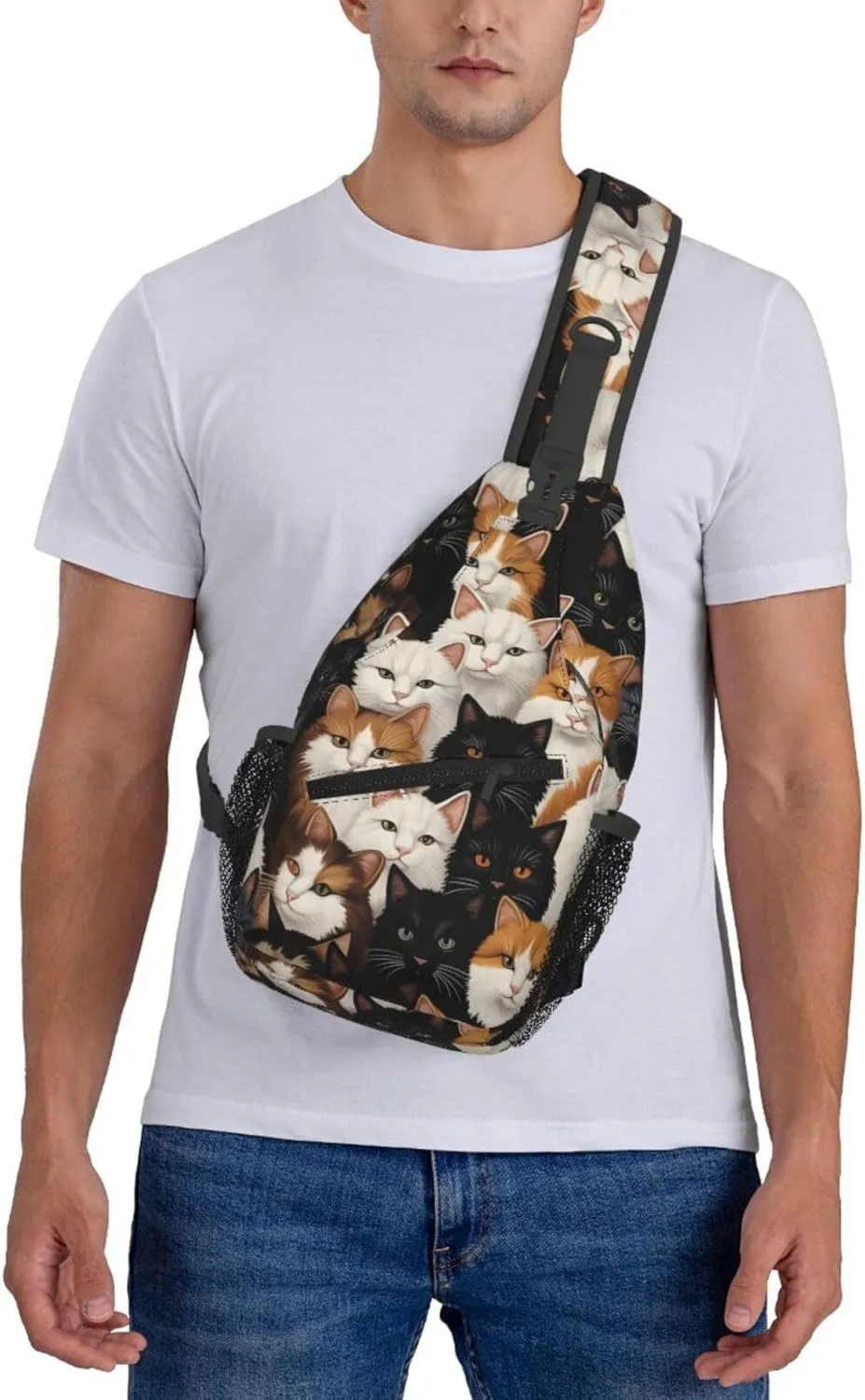 I Kitten Collage Print Cross Chest Bag Diagonally Adjustable Straps Lightweight Sport Crossbody Bags