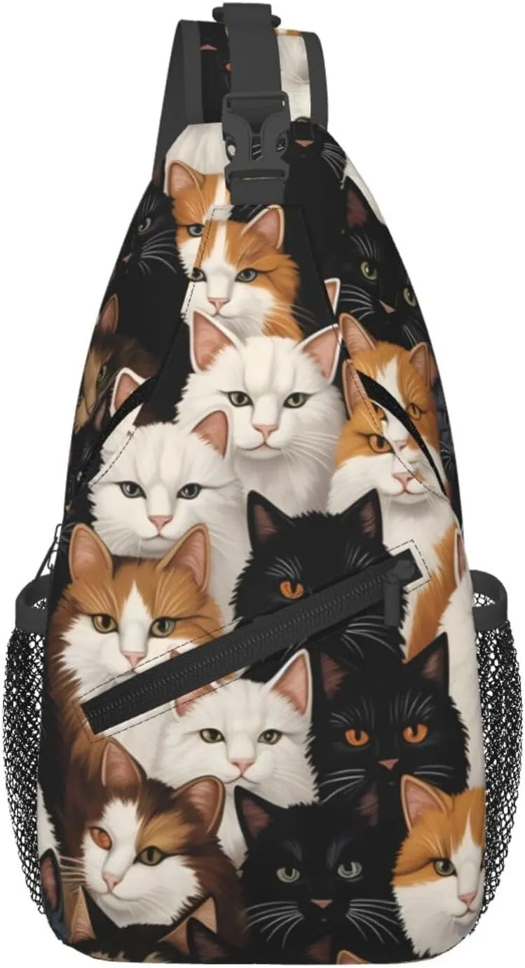 I Kitten Collage Print Cross Chest Bag Diagonally Adjustable Straps Lightweight Sport Crossbody Bags