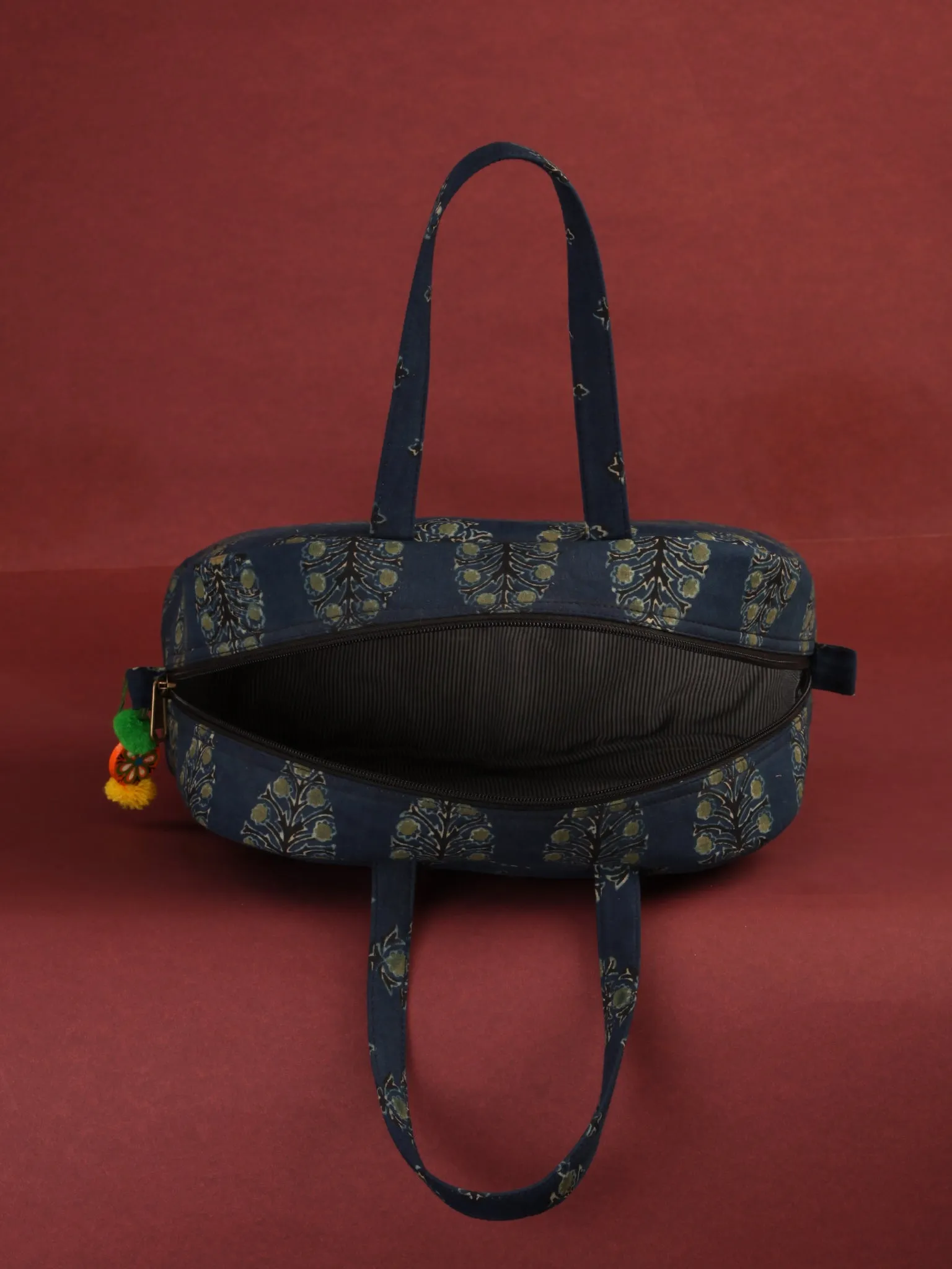Indigo Green Hand Block Printed Bucket Style Hand Bag - B0704