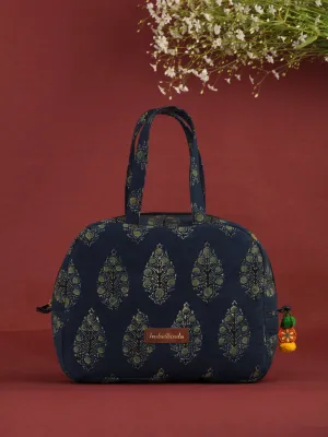 Indigo Green Hand Block Printed Bucket Style Hand Bag - B0704