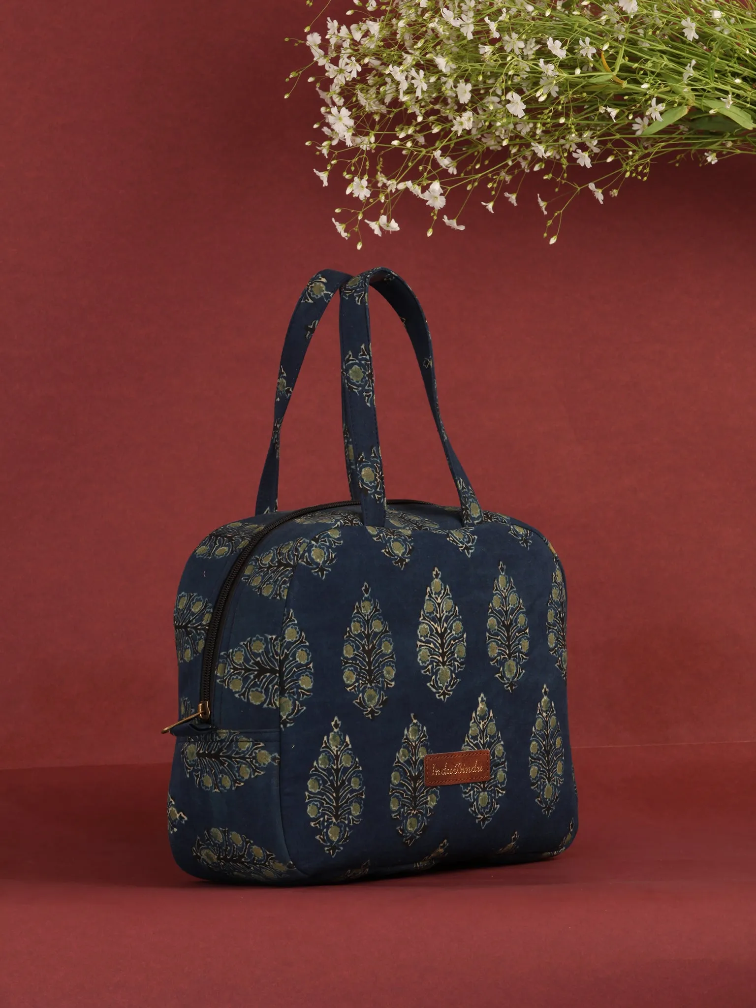 Indigo Green Hand Block Printed Bucket Style Hand Bag - B0704