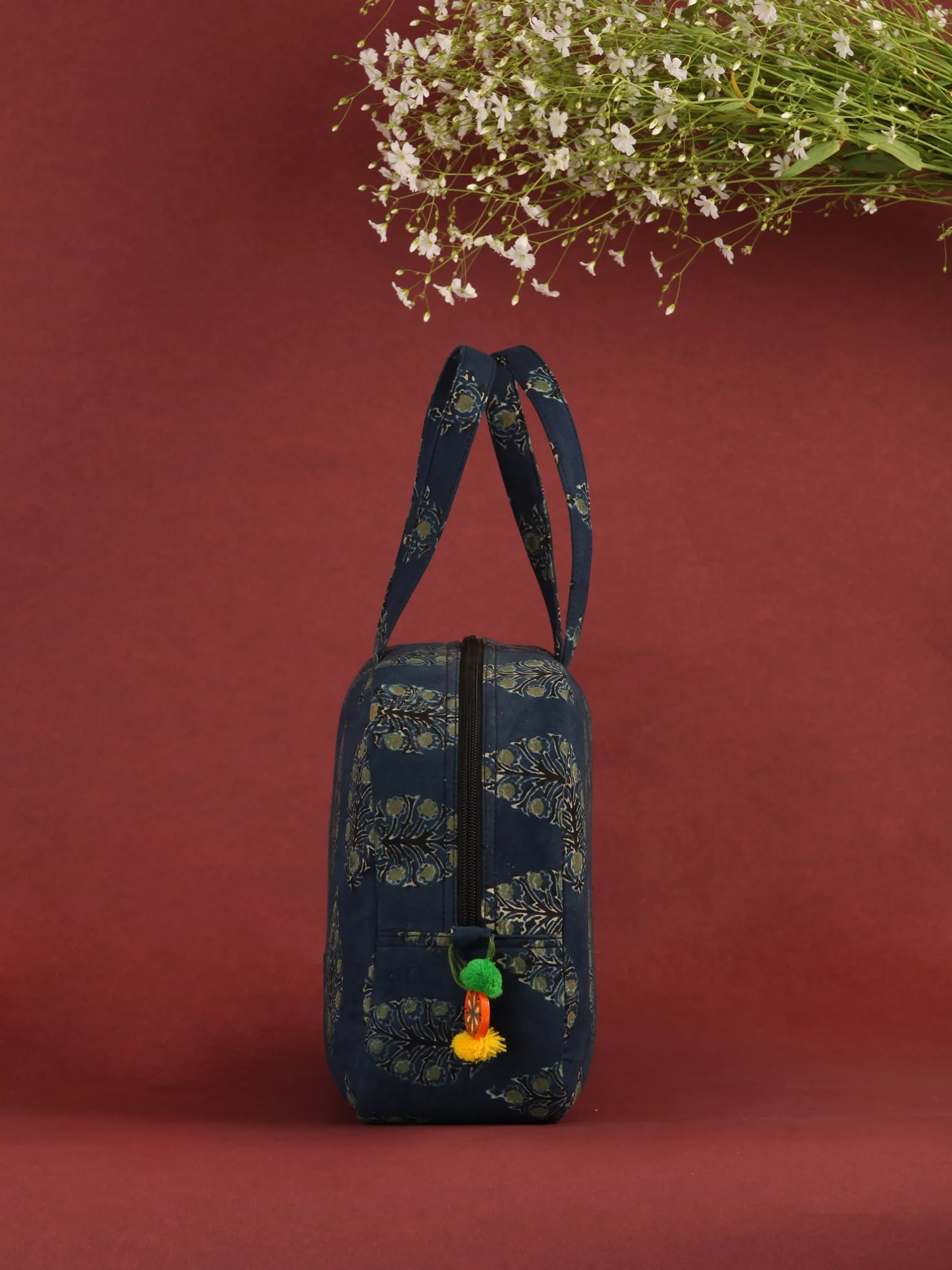 Indigo Green Hand Block Printed Bucket Style Hand Bag - B0704