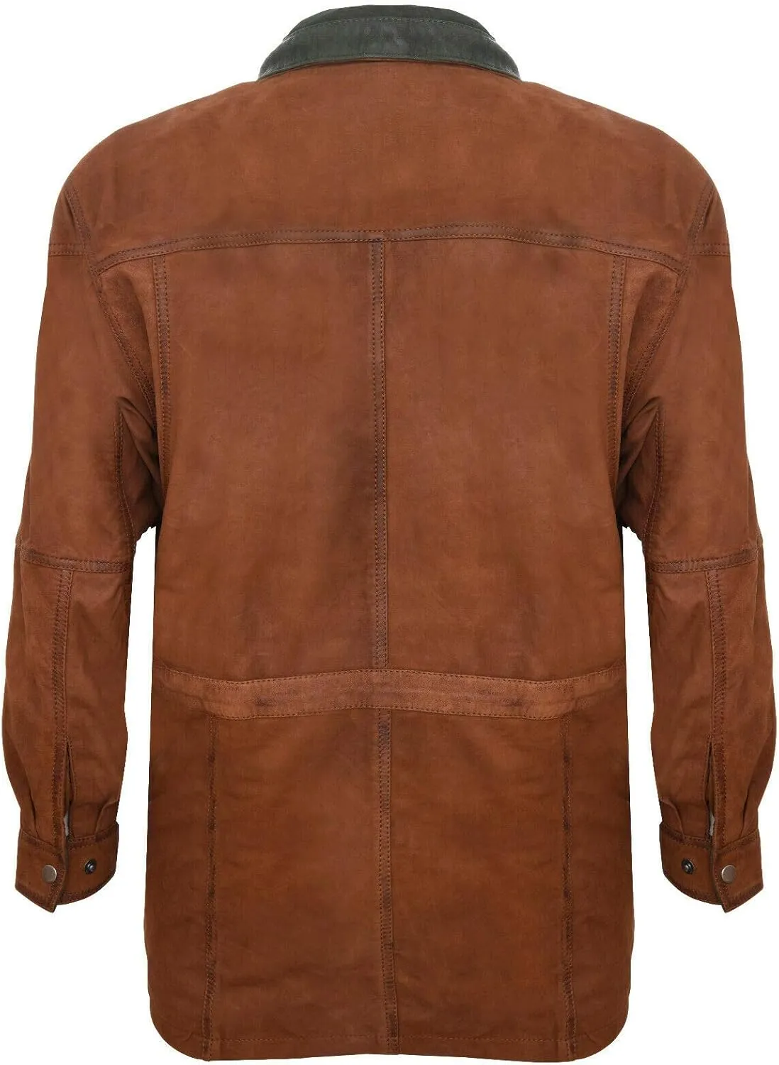 Infinity Leather Men's Classic Green Contrast Soft Supple Suede Buff Overcoat Parka Winter Outdoor Jacket Regular Fit