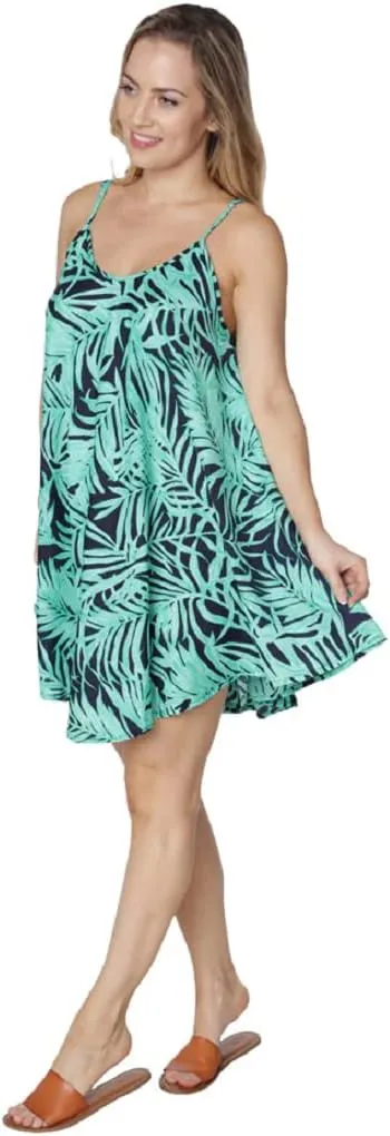 INGEAR Loose Relaxed Fit Sundress Spaghetti Strap Umbrella Dress Boho Baggy Bohemian Sleeveless Print Mini Dress