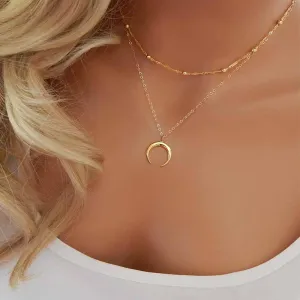 IPARAM 2017 New Fashion Double Horn Necklace Crescent Moon Necklace Boho Jewelry Minimal Girlfriend Gift