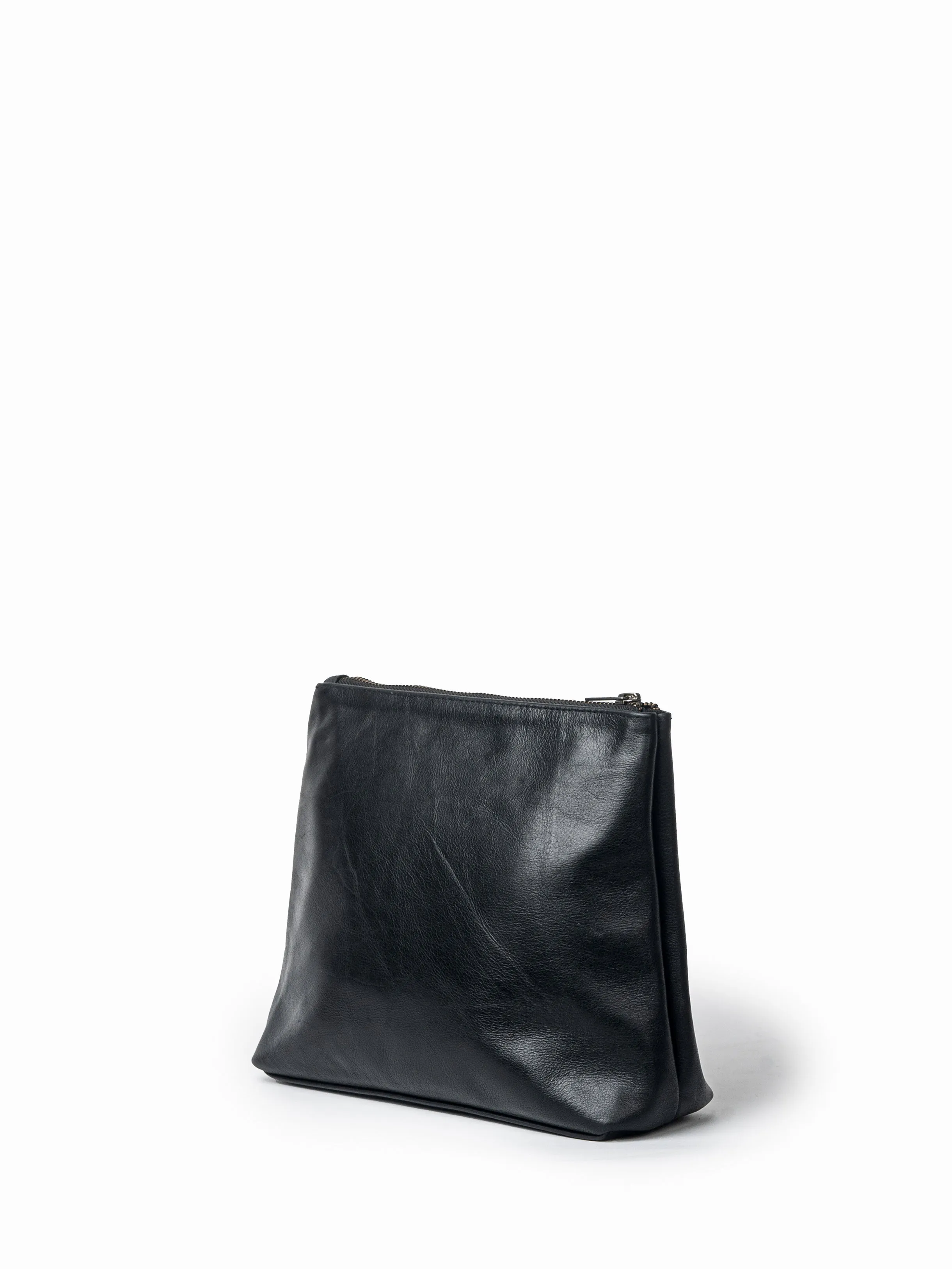 ISLA LEATHER WOVEN HOBO BAG - BLACK