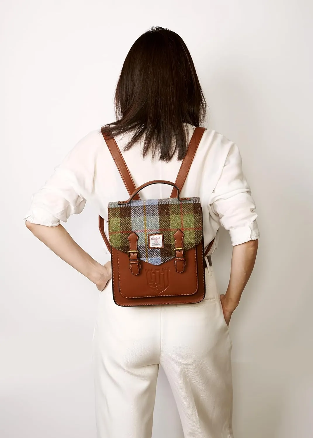 Islander HarrisTweed The Calton Backpack, Chestnut Blue Tartan