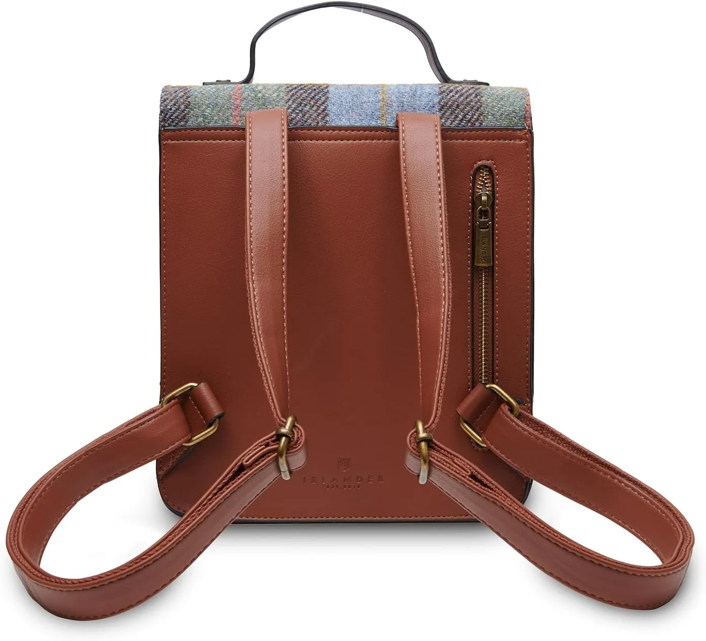 Islander HarrisTweed The Calton Backpack, Chestnut Blue Tartan