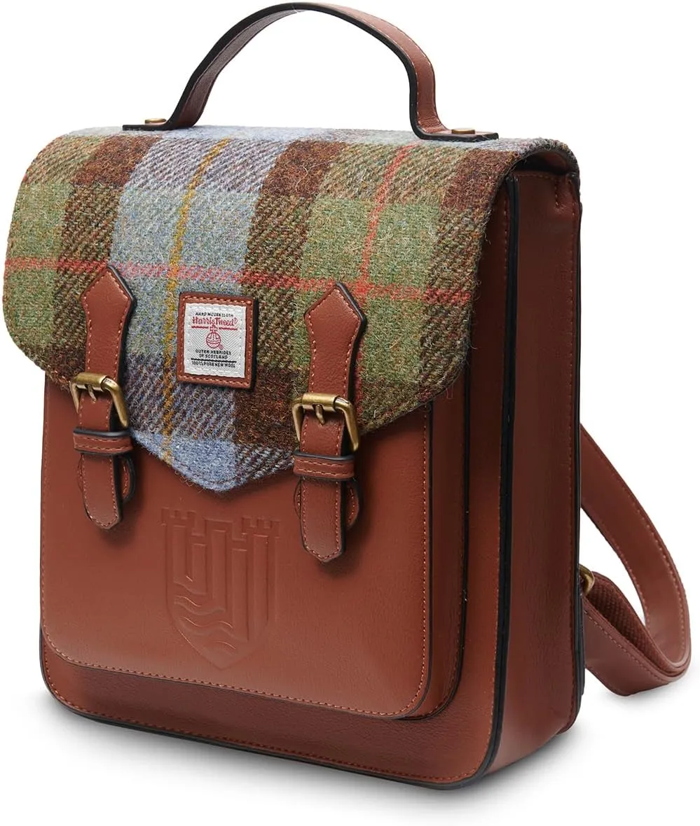 Islander HarrisTweed The Calton Backpack, Chestnut Blue Tartan