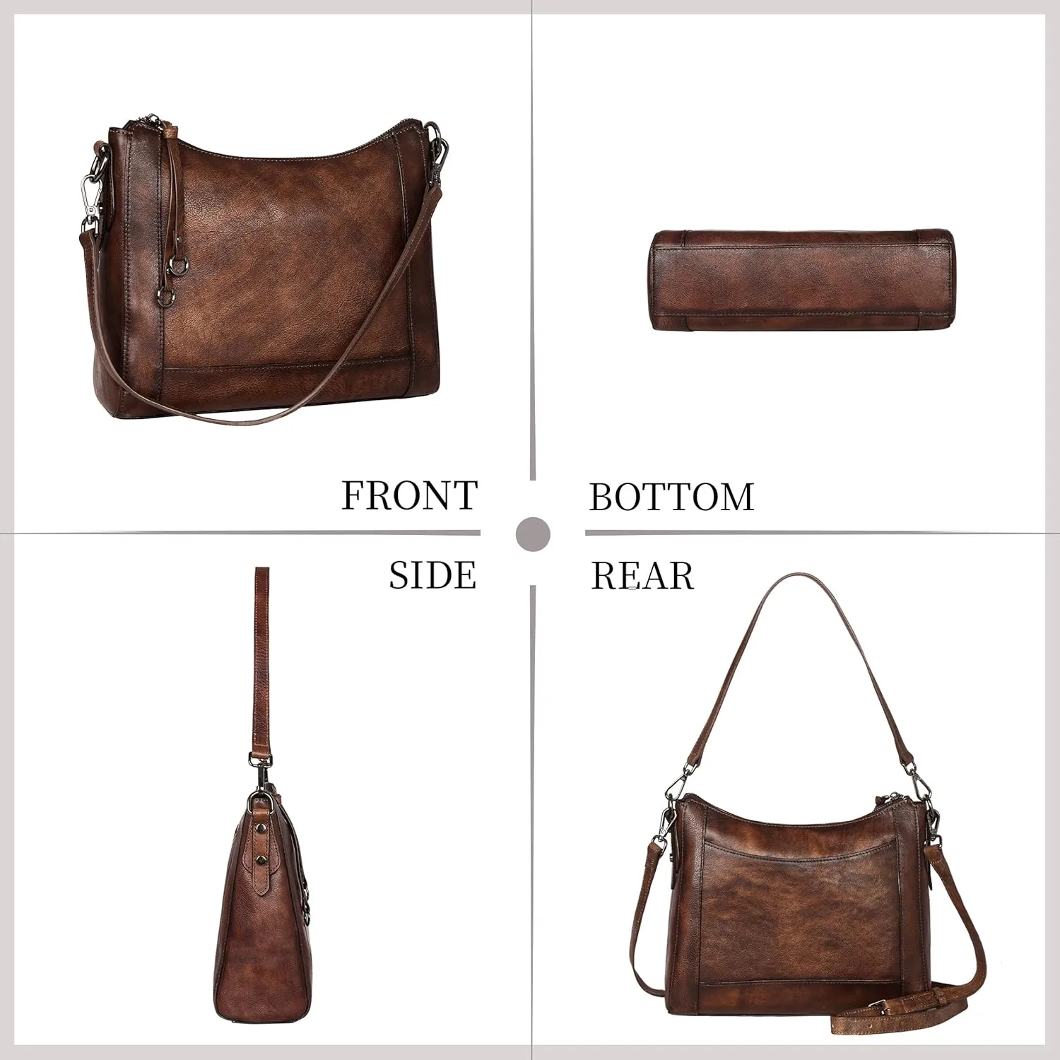 Iswee Genuine Leather Crossbody Bags for Women Satchel Purse Hobo Handbag Ladies Vintage Shoulder Bag Work