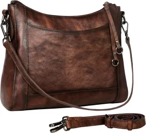 Iswee Genuine Leather Crossbody Bags for Women Satchel Purse Hobo Handbag Ladies Vintage Shoulder Bag Work