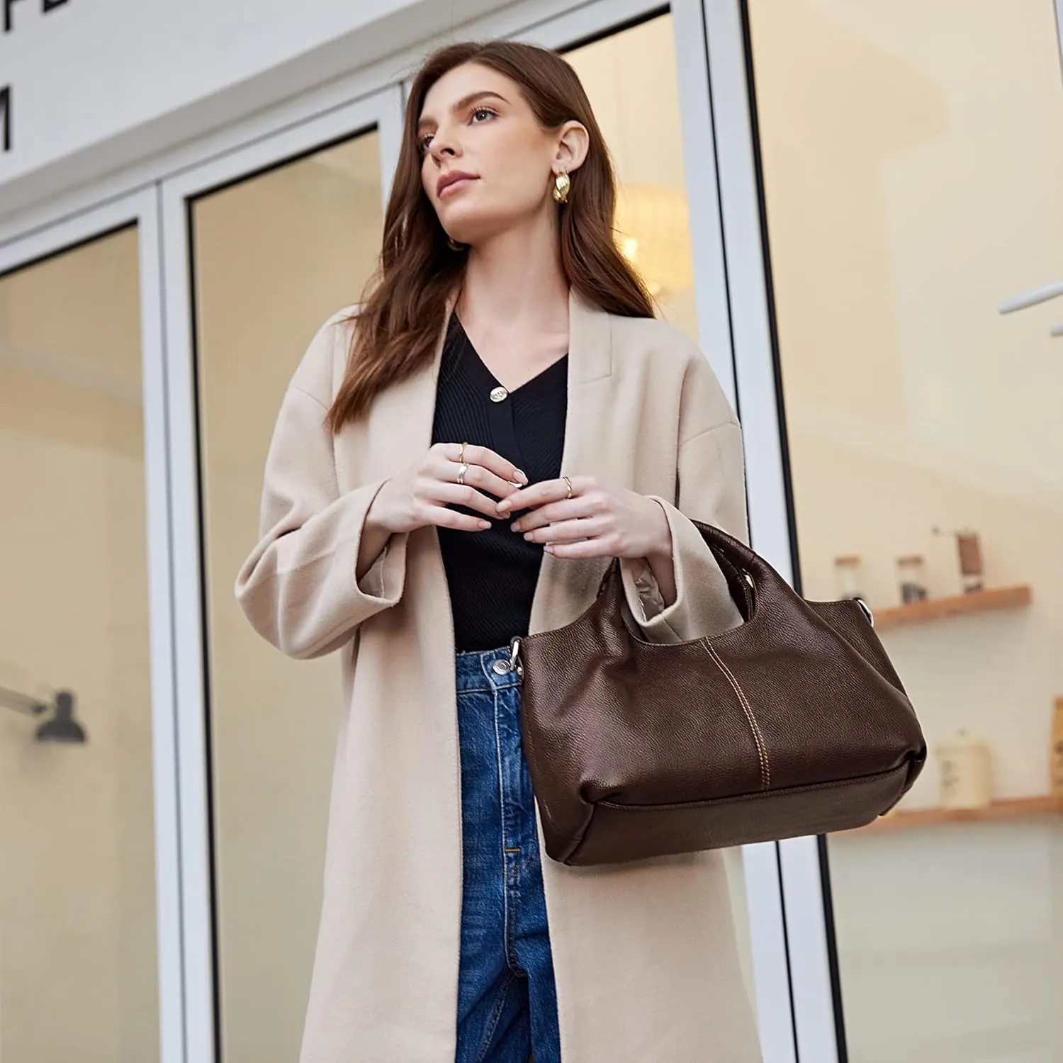 Iswee Genuine Leather Shoulder Bags Purses and Handbags for Women Satchel Designer Cross Body Hobo Medium Size Tote