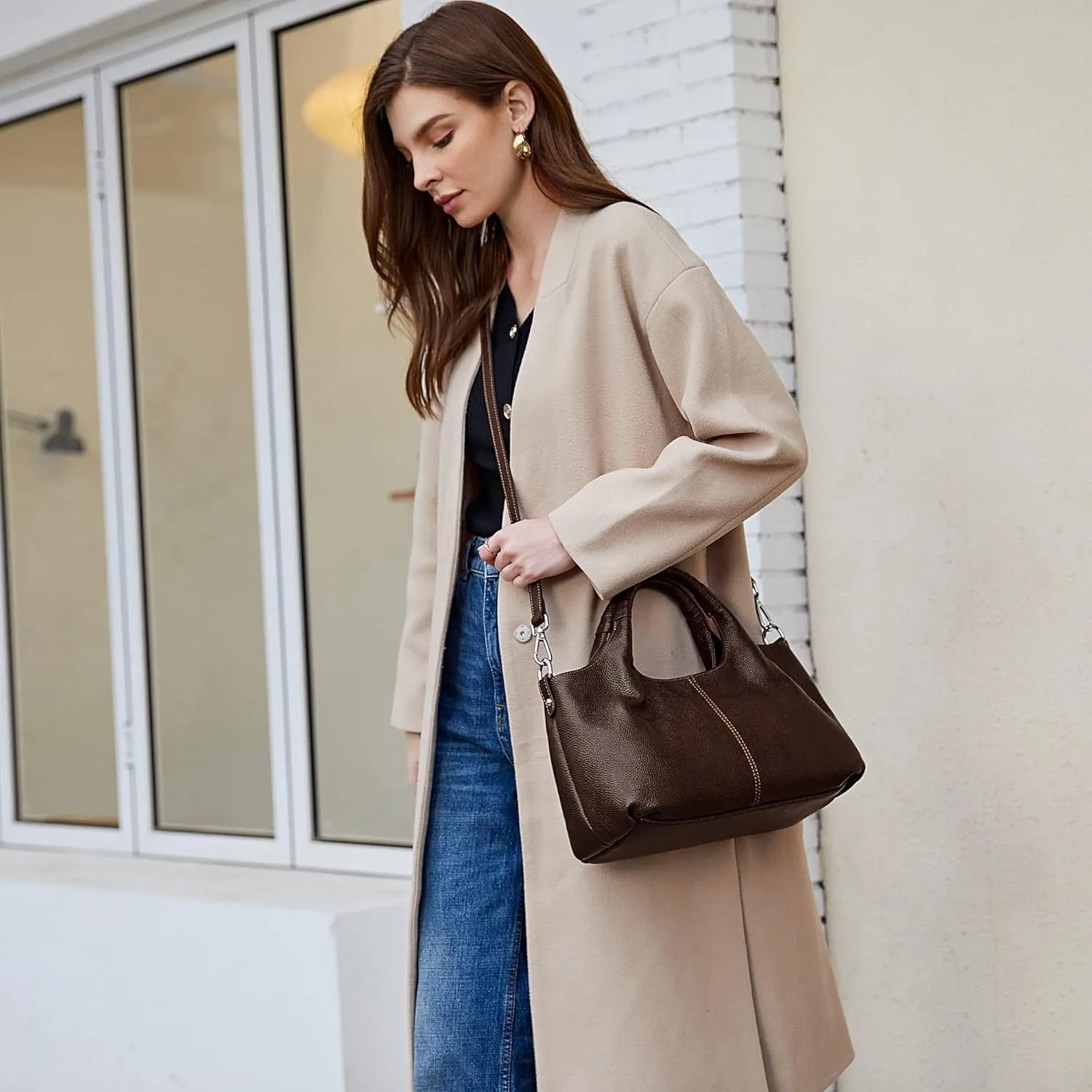 Iswee Genuine Leather Shoulder Bags Purses and Handbags for Women Satchel Designer Cross Body Hobo Medium Size Tote
