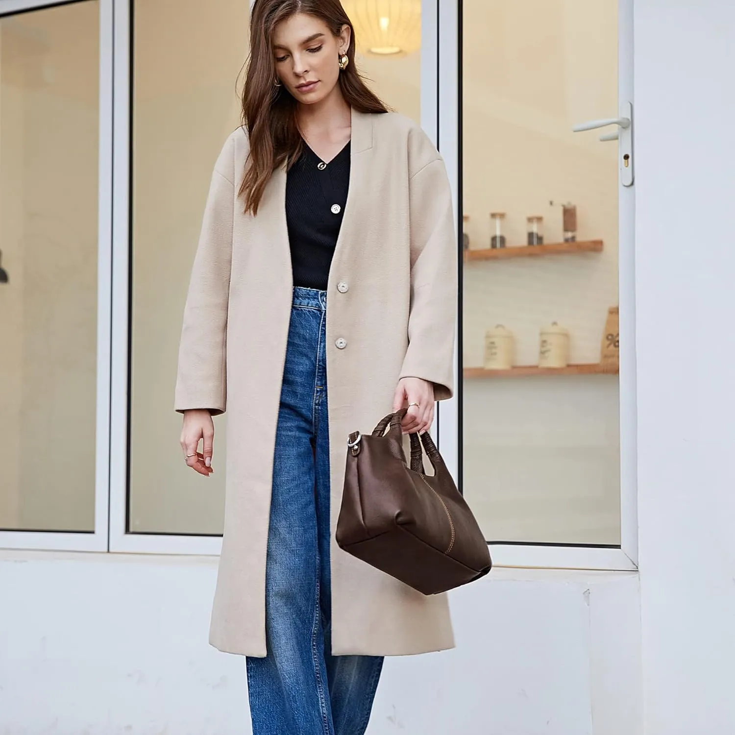 Iswee Genuine Leather Shoulder Bags Purses and Handbags for Women Satchel Designer Cross Body Hobo Medium Size Tote