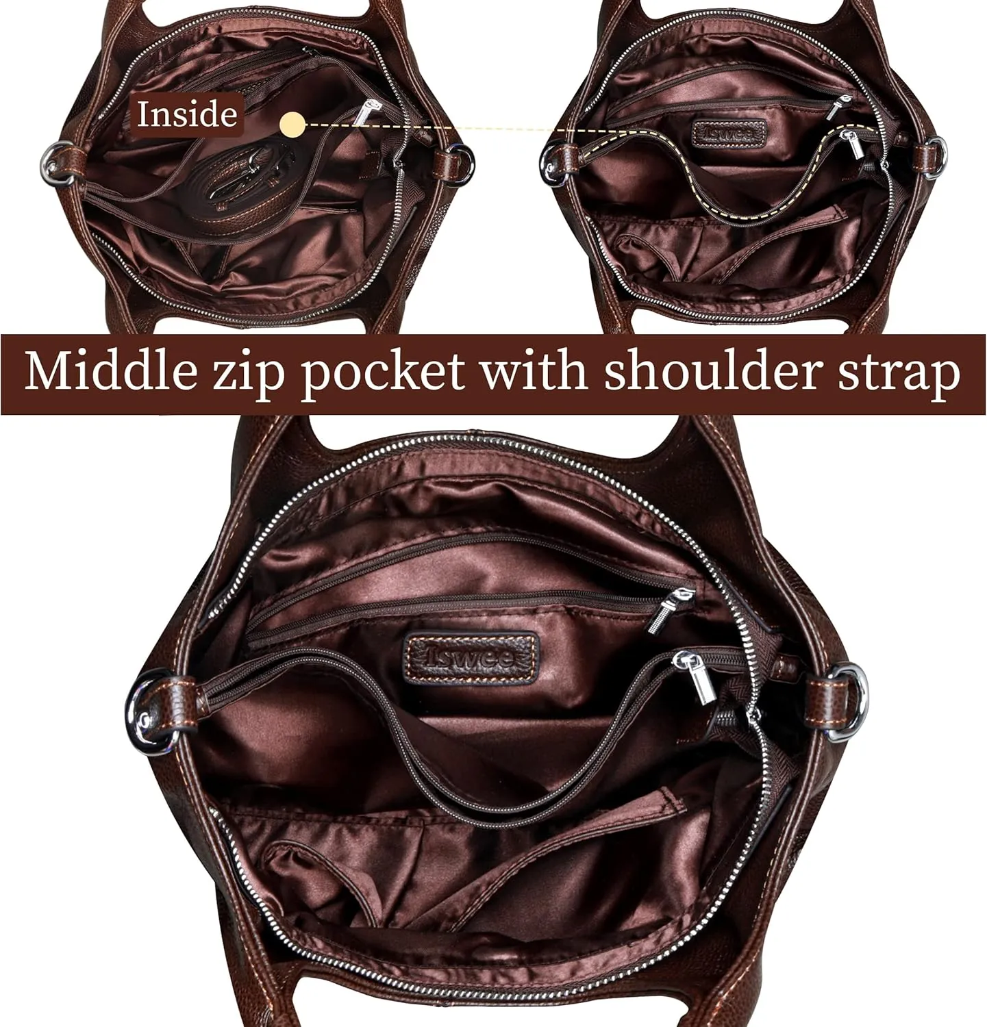 Iswee Genuine Leather Shoulder Bags Purses and Handbags for Women Satchel Designer Cross Body Hobo Medium Size Tote