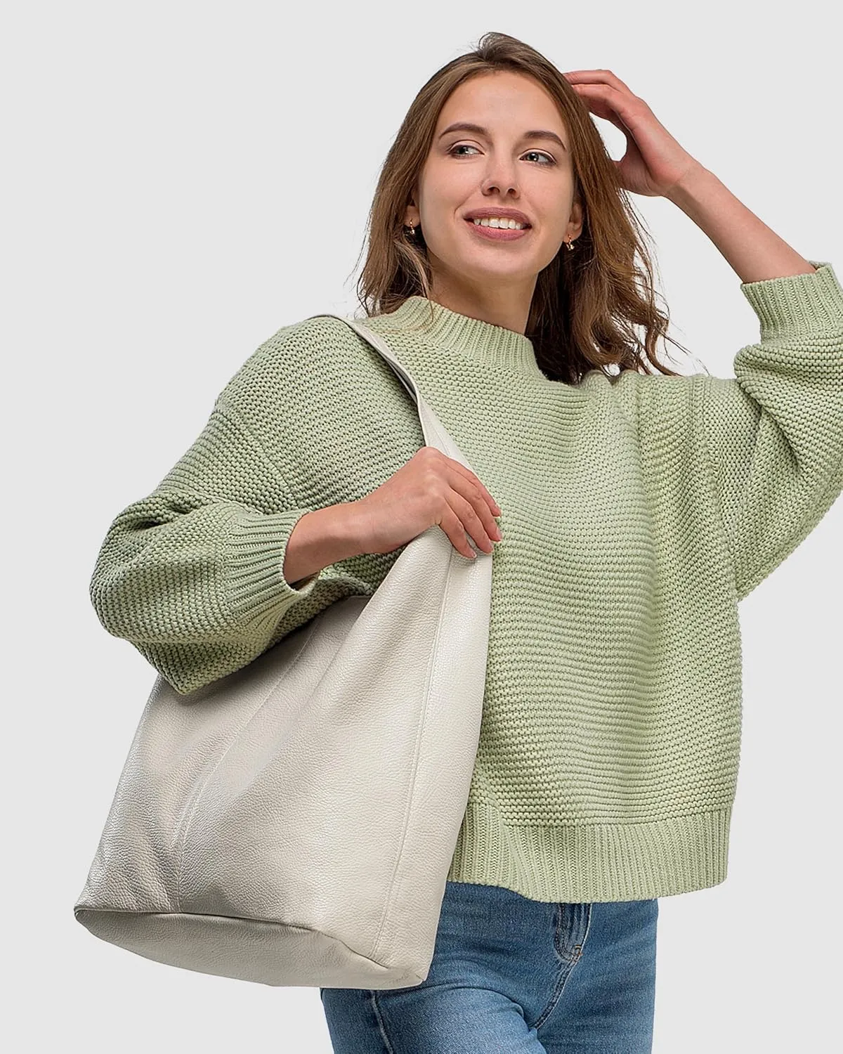 Italian Genuine Calf Leather Hobo Bag for Women with Zipper | Large Soft Slouchy Unlined Shoulder Handbag Tote Bucket Purse