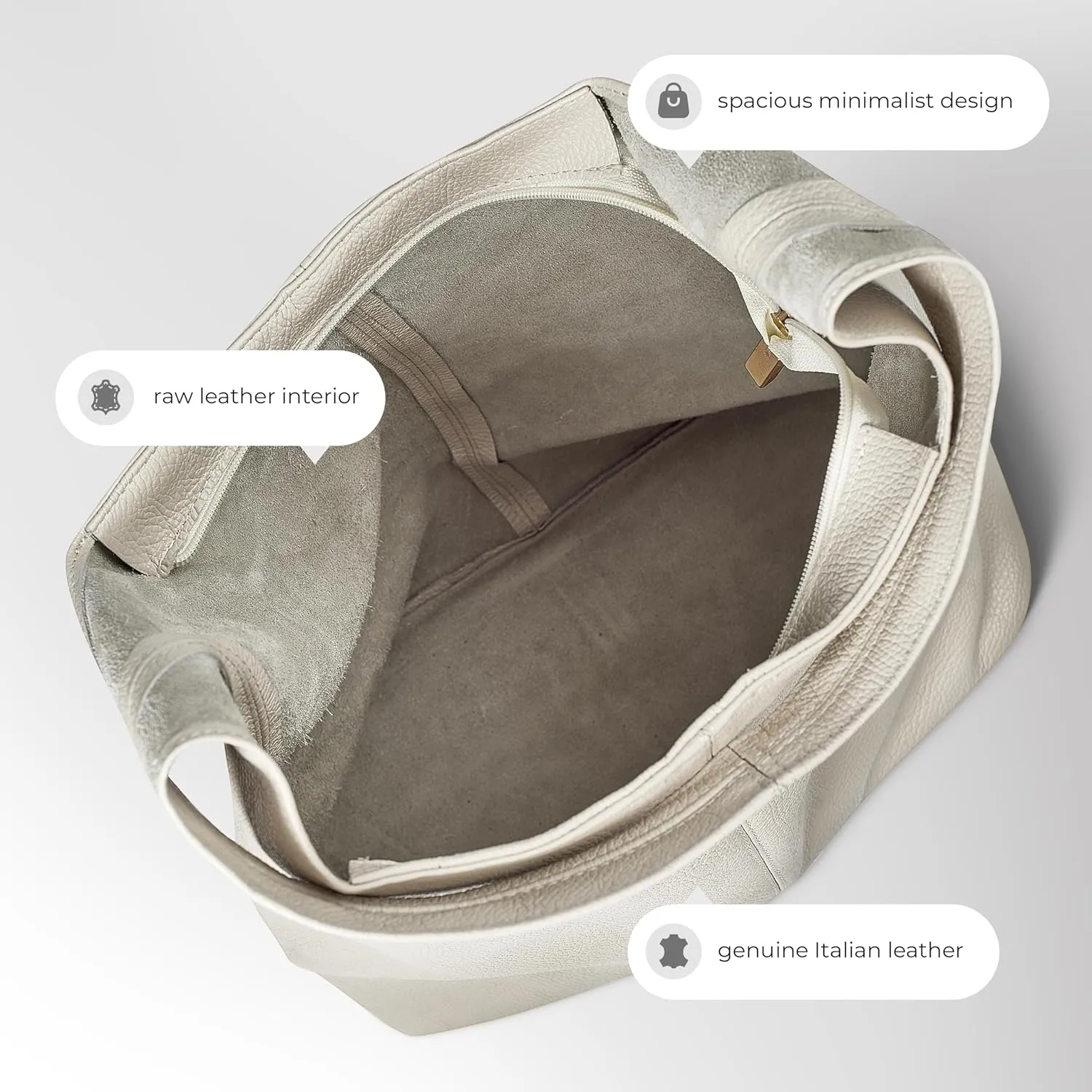 Italian Genuine Calf Leather Hobo Bag for Women with Zipper | Large Soft Slouchy Unlined Shoulder Handbag Tote Bucket Purse