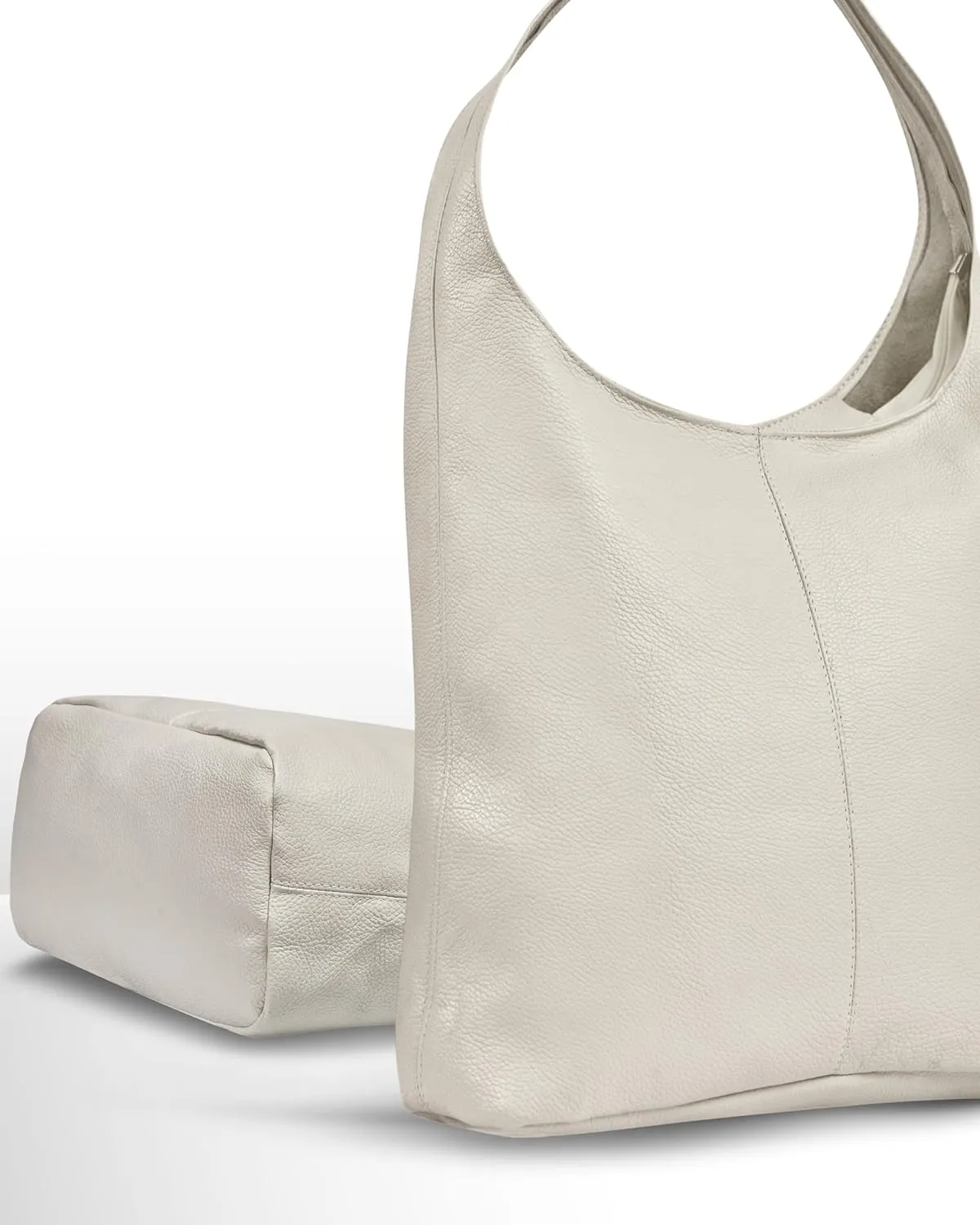 Italian Genuine Calf Leather Hobo Bag for Women with Zipper | Large Soft Slouchy Unlined Shoulder Handbag Tote Bucket Purse
