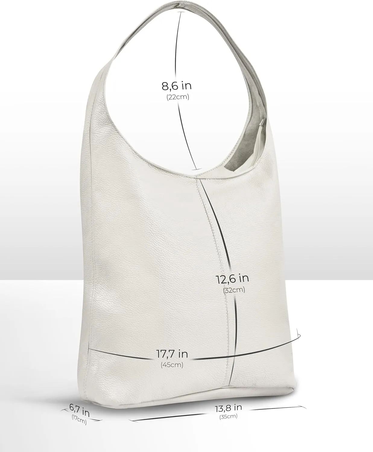Italian Genuine Calf Leather Hobo Bag for Women with Zipper | Large Soft Slouchy Unlined Shoulder Handbag Tote Bucket Purse