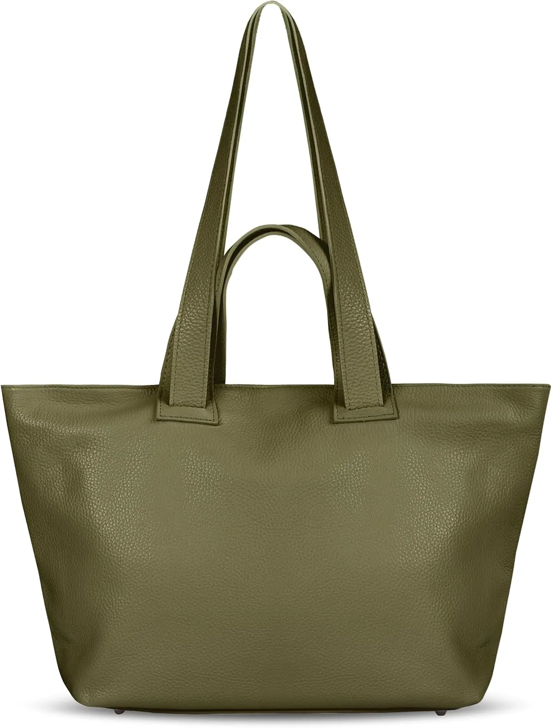 Italian Genuine Calf Leather Tote Satchel Bag for Women with Zipper & Double Straps | Wide Large Work Laptop Shoulder Handbag